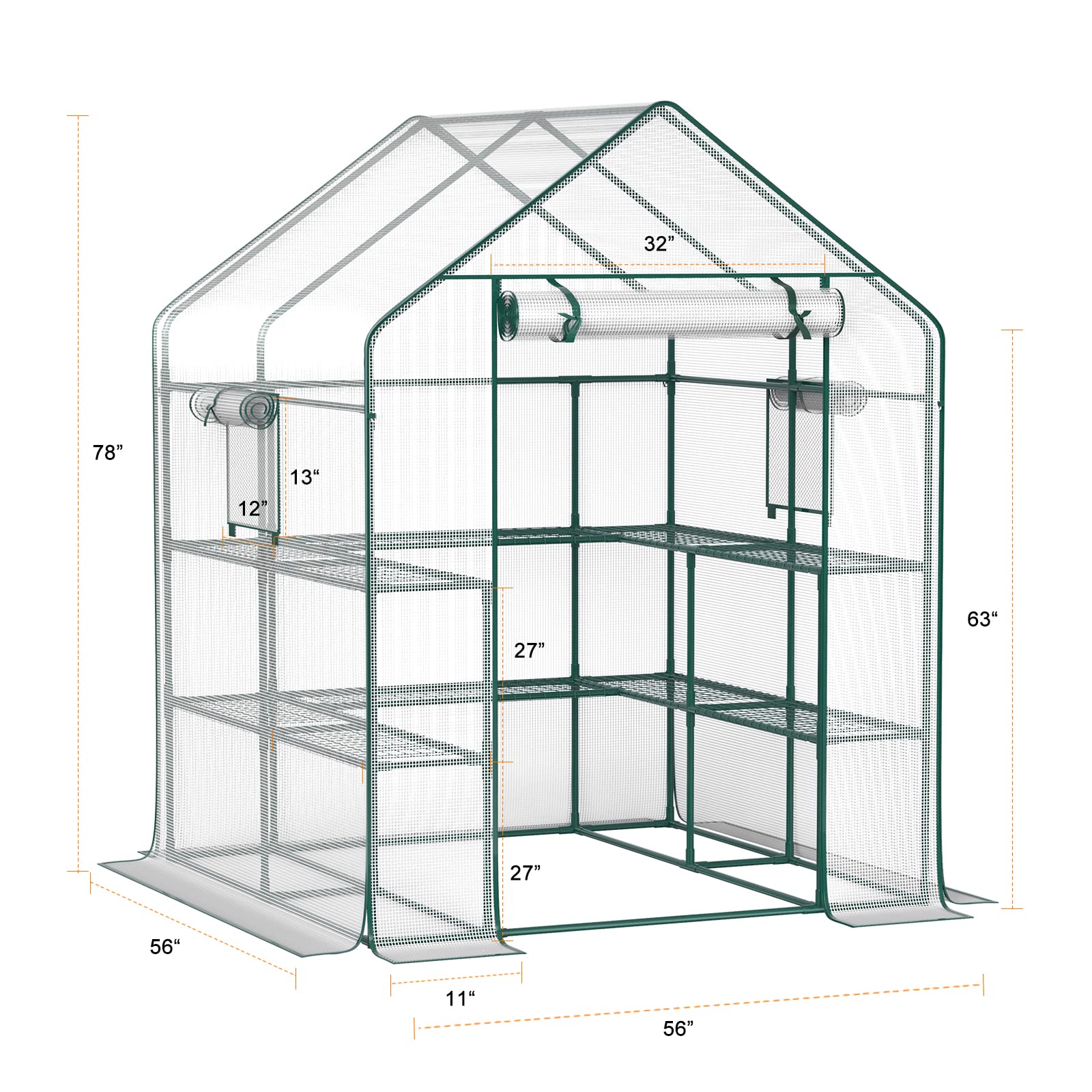 4-Tier Greenhouse with 2 Mesh Windows & 10 Shelves - Durable PE Cover with Stabilizing Pegs & Ropes - Outdoor Plant Growing Solution for Gardens, Herbs, Flowers & Seedlings - Perfect for Balcony, Patio or Backyard Gardening