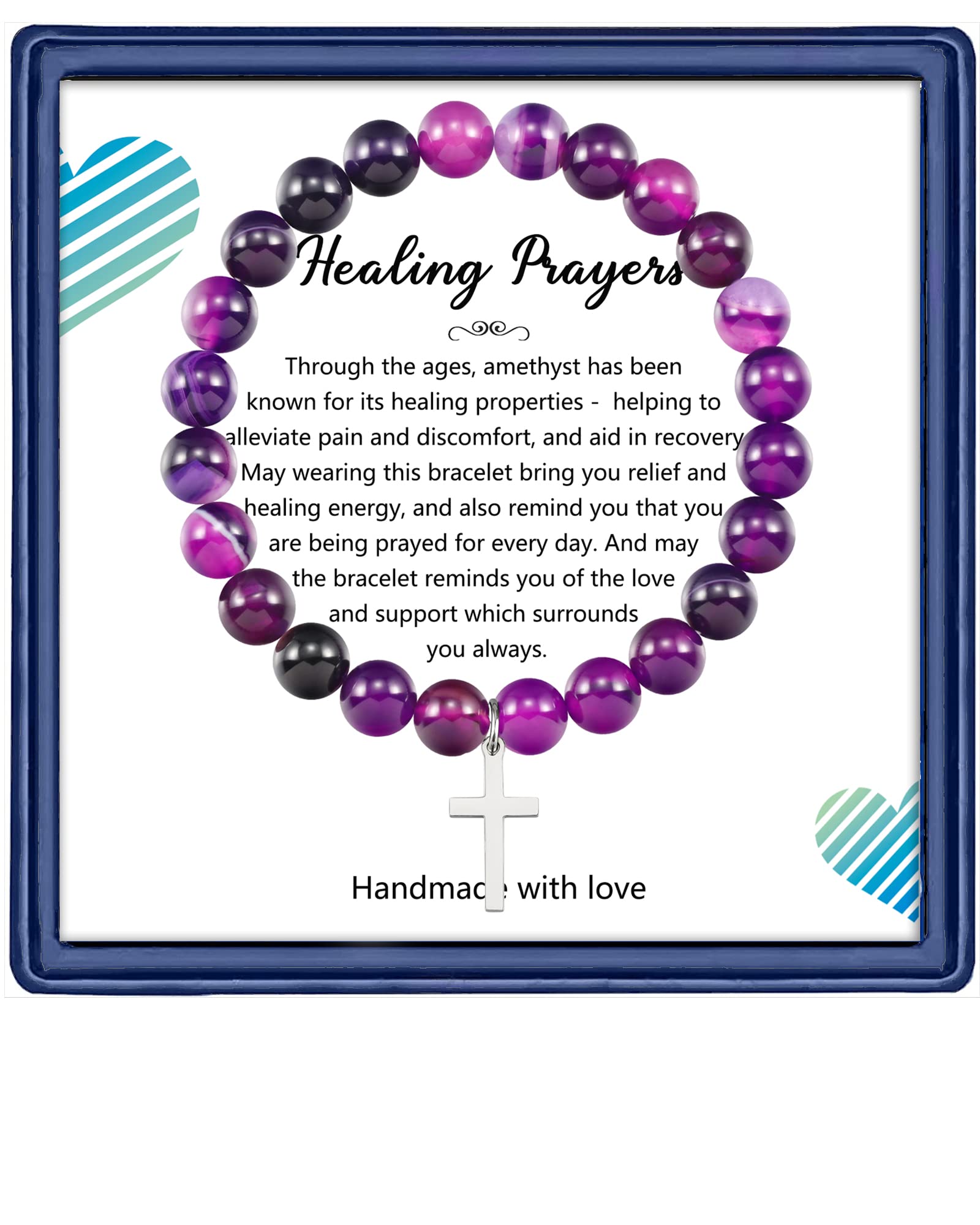 Healing Amethyst Prayer Bracelet for Women - Anti Anxiety Crystal Bead Bracelet, Get Well Soon Gift for Surgery Recovery, Stress Relief & Positive Energy - Perfect for Meditation, Yoga & Daily Wear