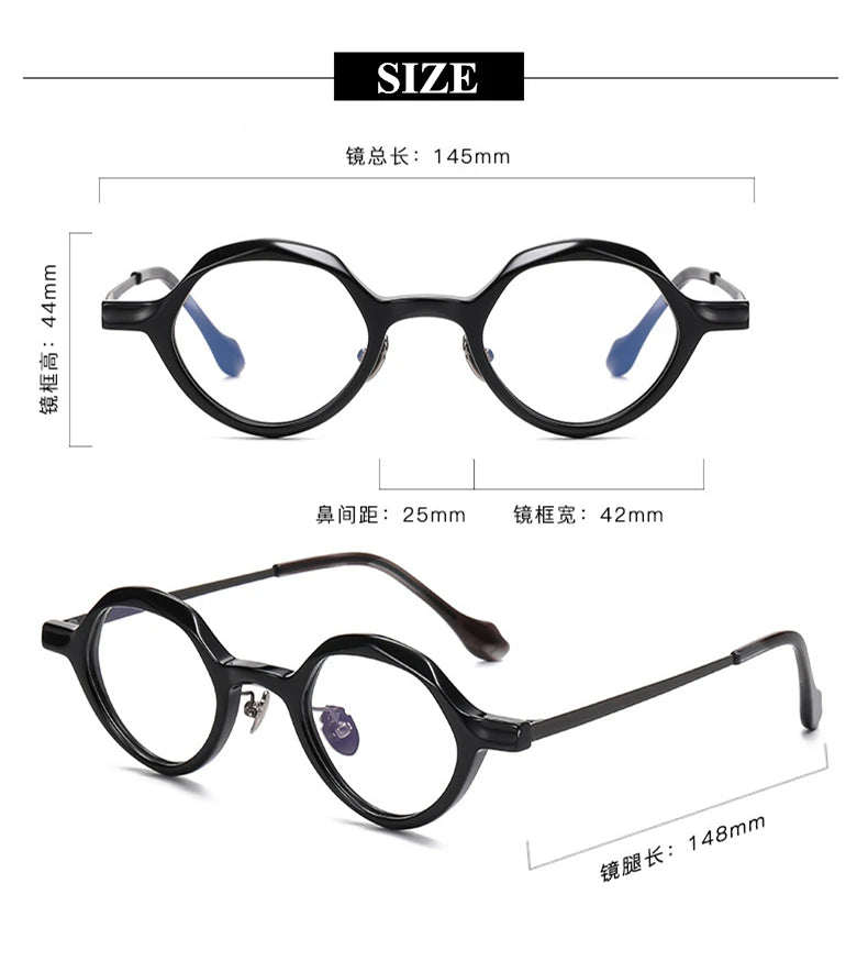 Stylish Unisex Black Acetate & Titanium Eyeglasses Frame - Oval Round Full Rim Glasses 96071 | Perfect for Work, Reading & Fashion Accessory