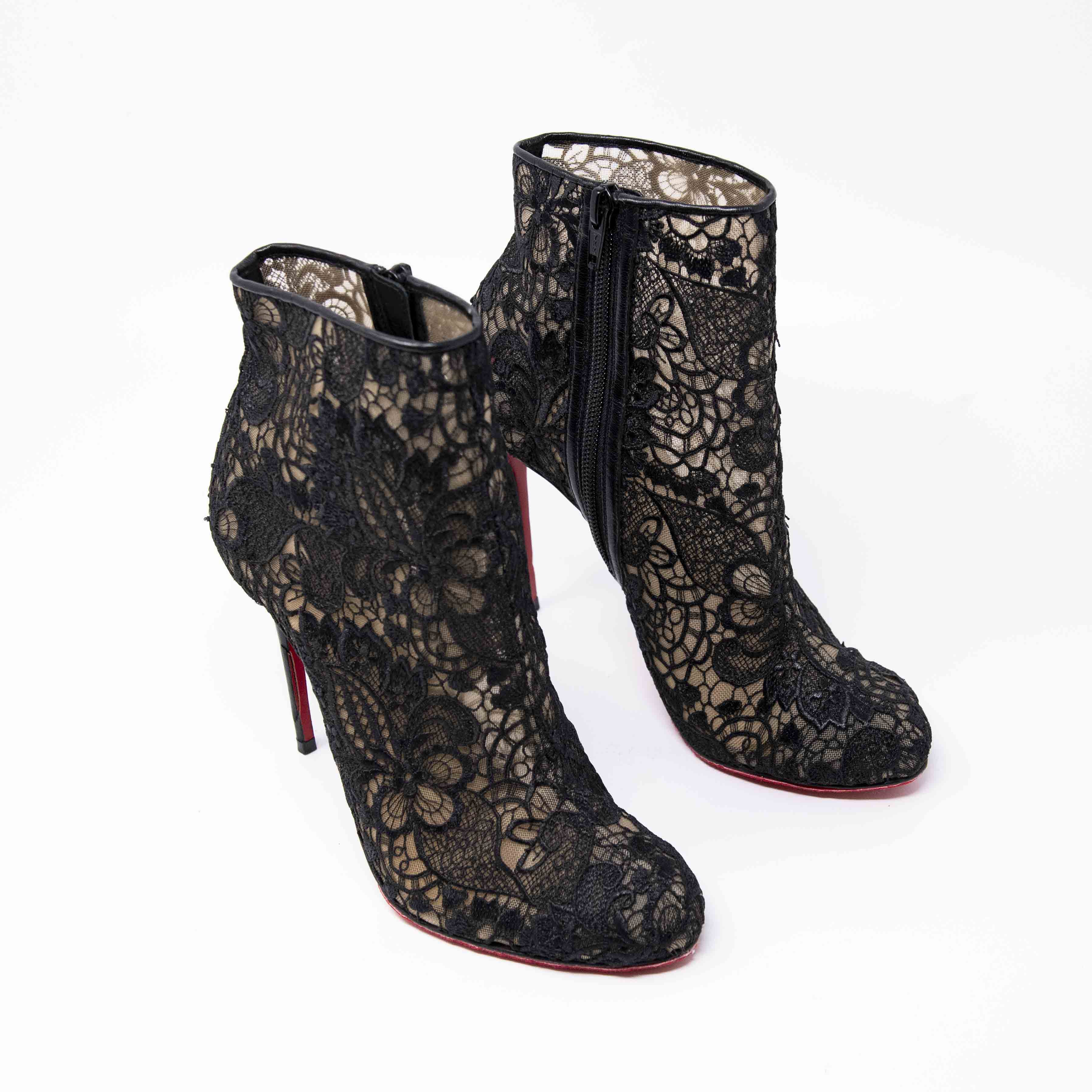 Christian Louboutin Black Miss Tennis Lace-Up Ankle Boots Size 37 - Stylish Women's Fashion Booties for Casual Outings & Night Out