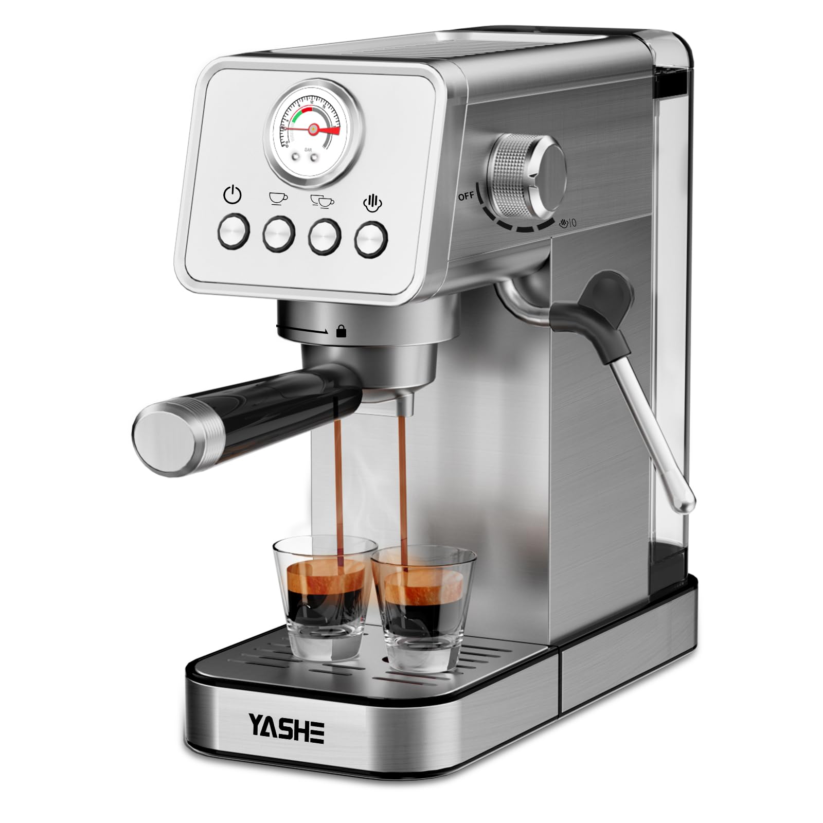 YASHE 20 Bar Espresso Machine with Milk Frother - 1350W Semi-Automatic Coffee Maker for Home, 37.2oz Removable Water Tank - Perfect for Espresso, Cappuccino & Latte | Ideal for Kitchen Countertop & Coffee Bar Use