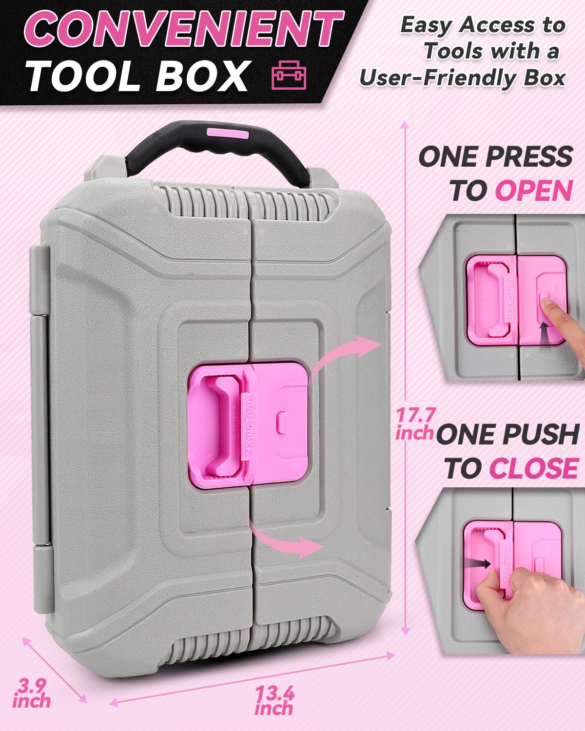 KingTool 219-Piece Pink Home Tool Kit Set with 12V Max Cordless Drill - Complete Household & Garden Repair Tool Kit for Women | Perfect for DIY Projects, Home Office Maintenance & Outdoor Fixes