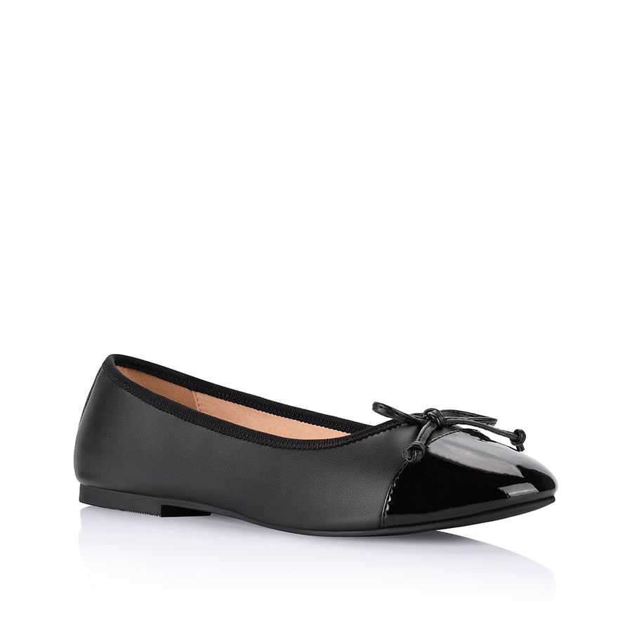 Bamba Women's Ballet Flats - Black & Black Patent Leather Pointed Toe Slip On Shoes for Work, Office & Casual Wear