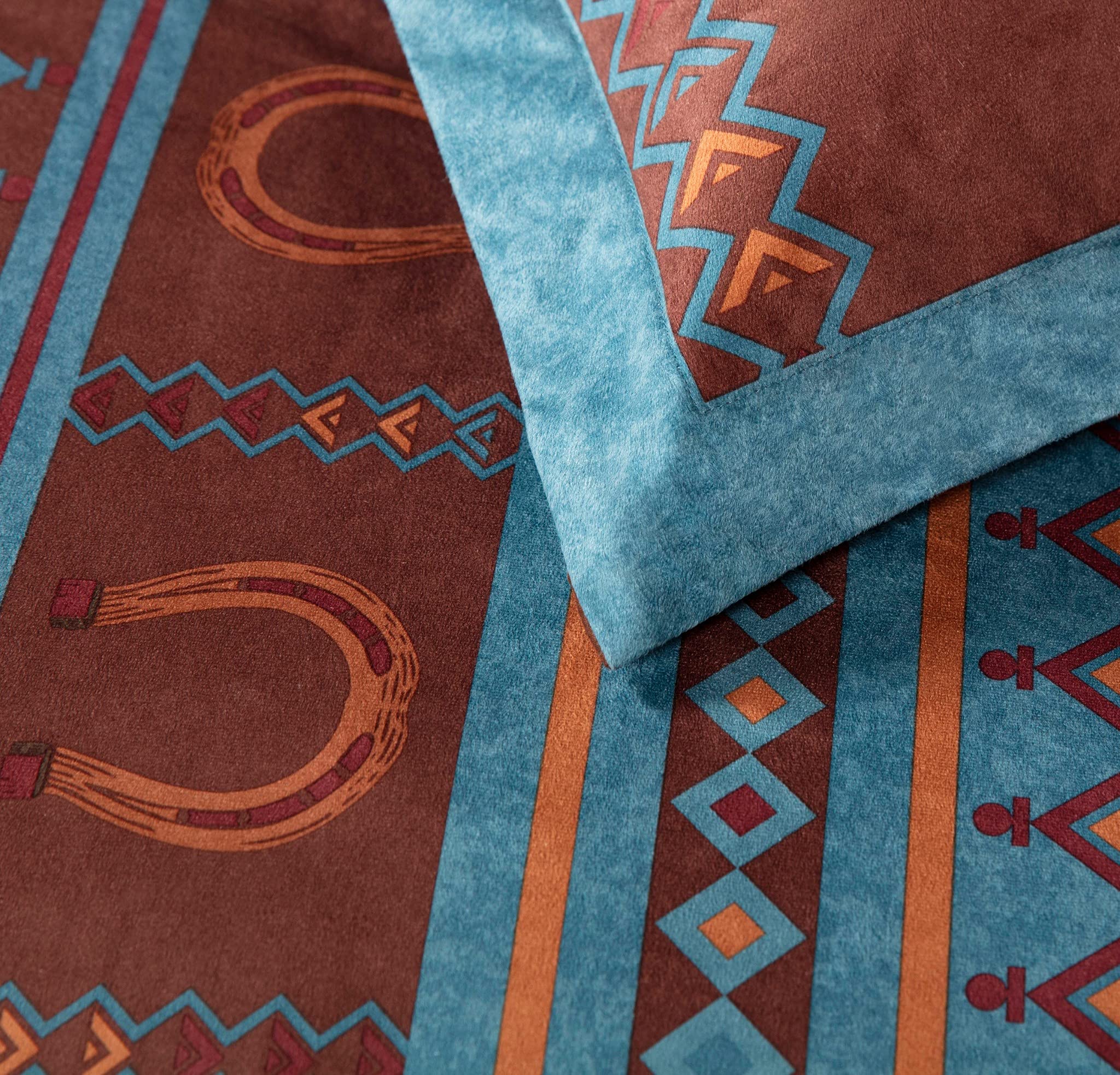 Chezmoi Collection Sedona 7-Piece Southwestern Wild Horses Microsuede Comforter Set - Full Size, Turquoise Blue | Western Theme Bedding for Guest Rooms & Southwestern Decor
