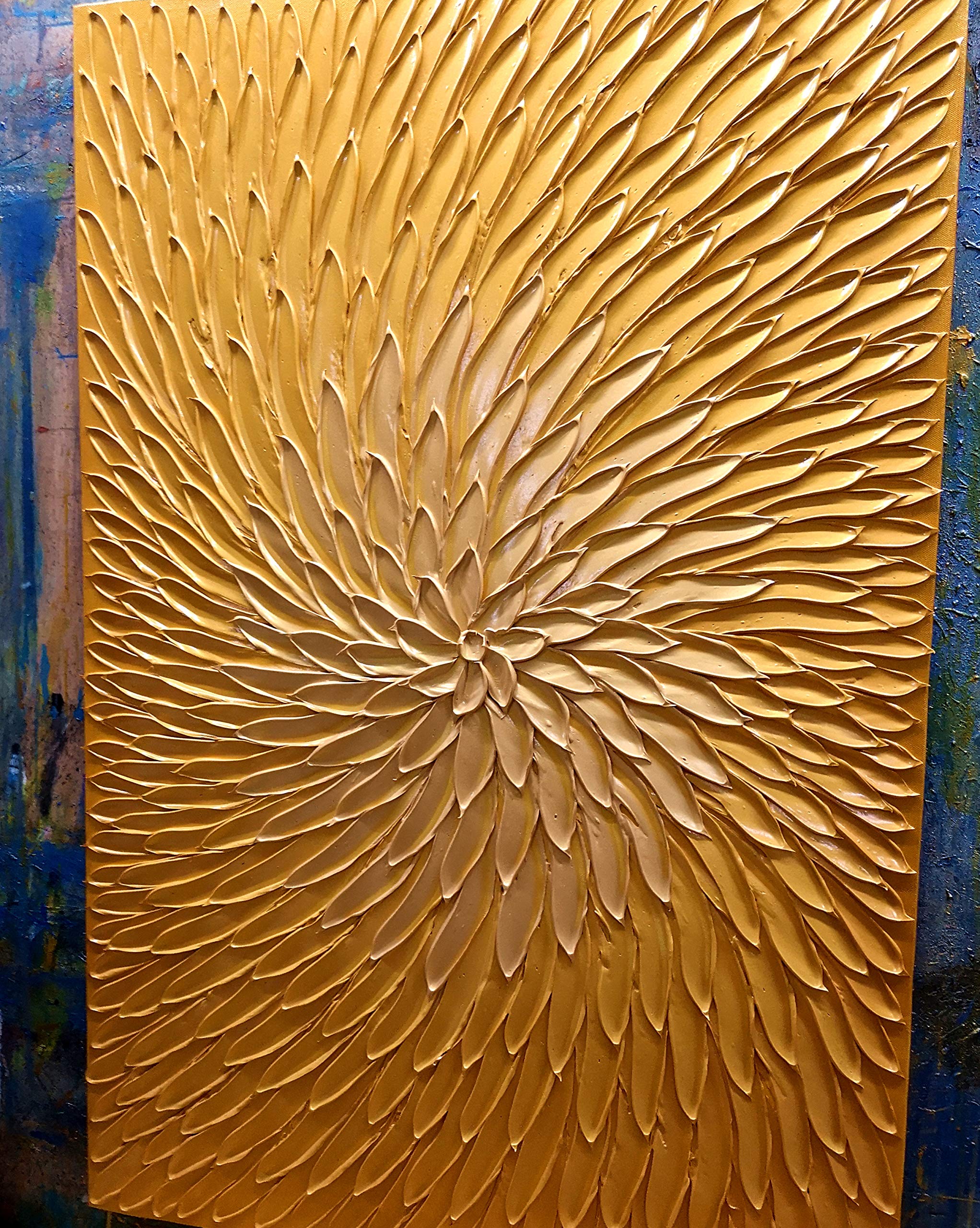 YaSheng Art - 24x36 Inch Large Abstract Oil Painting on Canvas, Metallic Gold Gradient Modern Wall Art for Living Room & Bedroom | Ready to Hang Home Decor | Perfect for Contemporary Spaces, Office & Dining Room