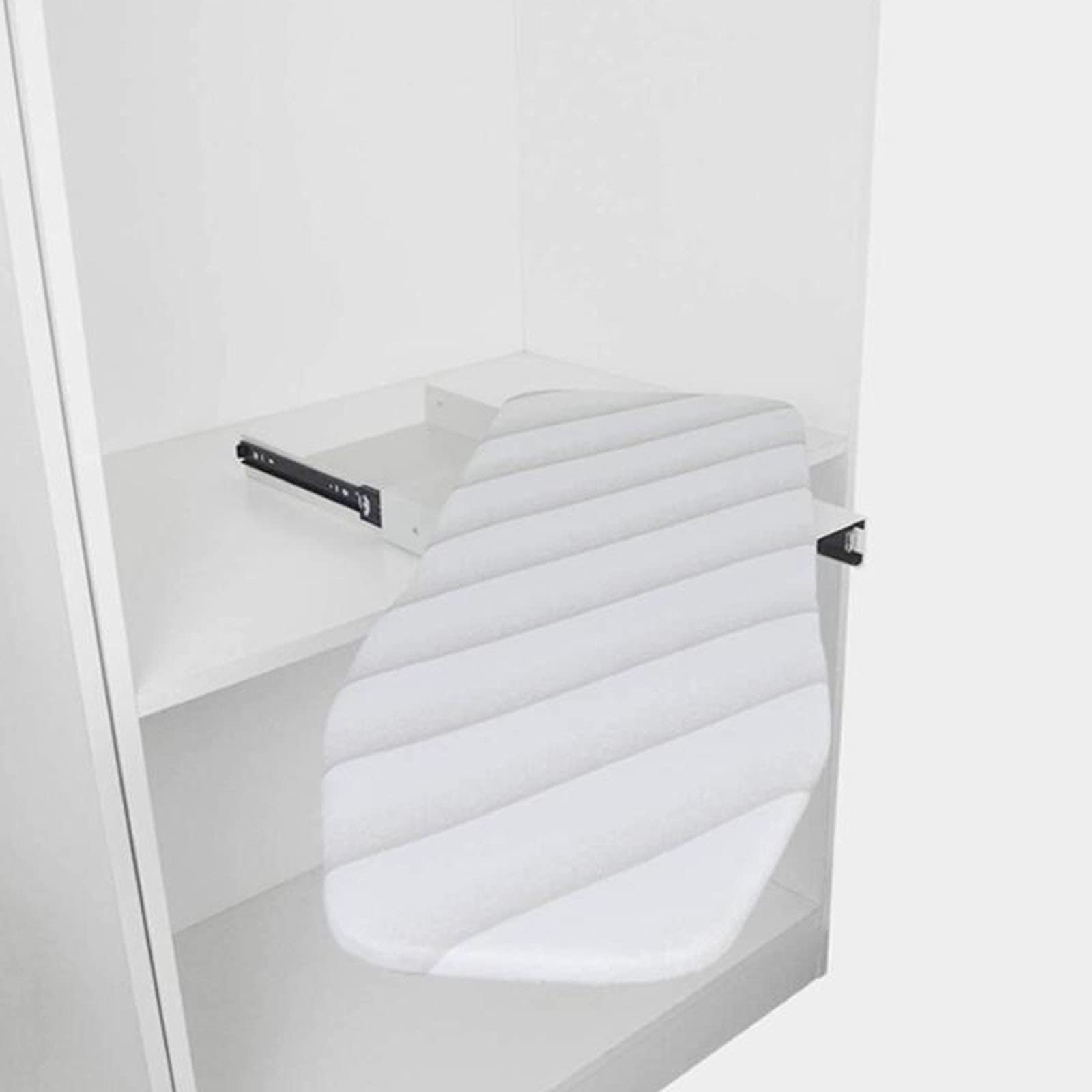Retractable Folding Ironing Board with Soft Closing - Built-in Closet Mounted Drawer Sliding Iron Board with Cover - Swivel Pull Out Ironing Station (White) - Perfect for Small Spaces, Laundry Rooms & Home Organization