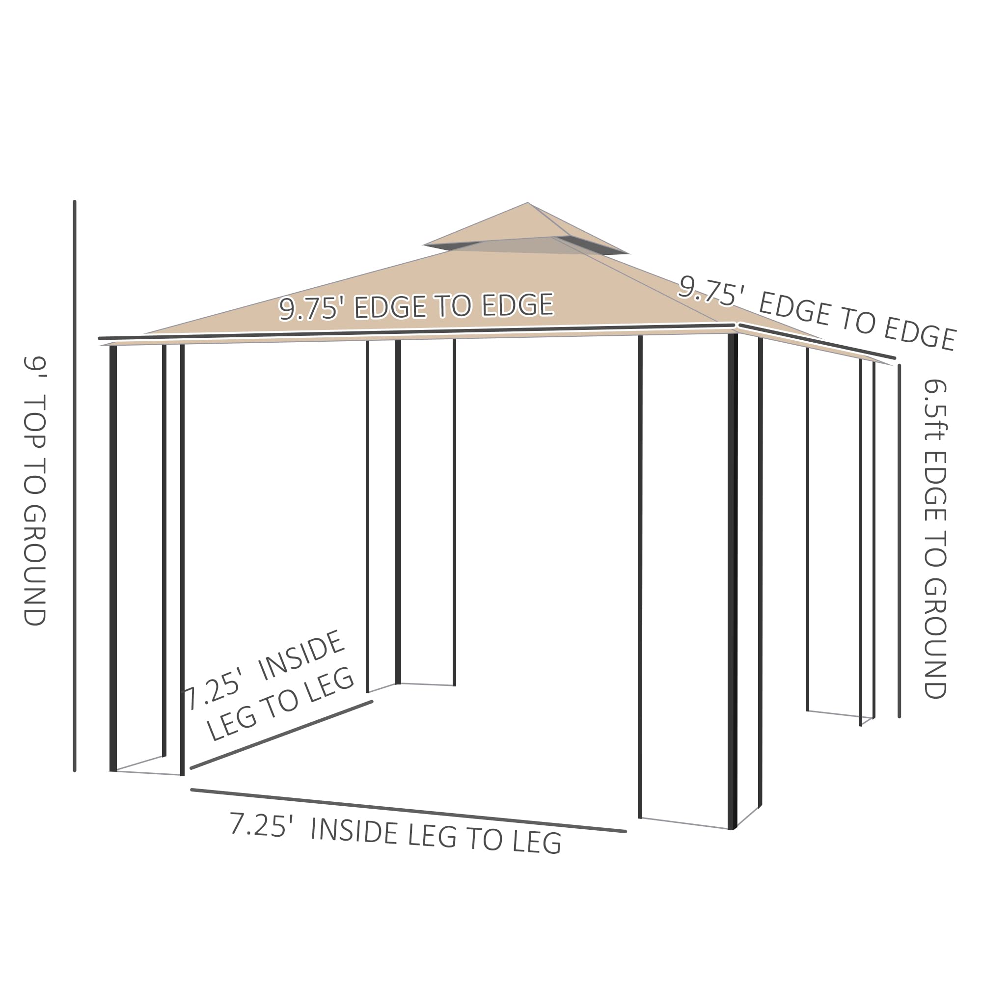 Outsunny 10' x 10' Outdoor Gazebo Canopy with Corner Shelves, Netting & Vented Roof - Perfect for Garden, Lawn, Backyard, Deck, and Patio Parties