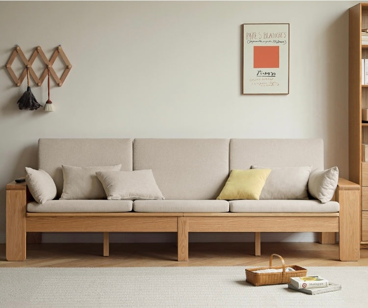 Modern Nordic Fabric Sofa - Solid Oak Wood Frame - Stylish & Durable Living Room Furniture for Small Spaces & Apartments
