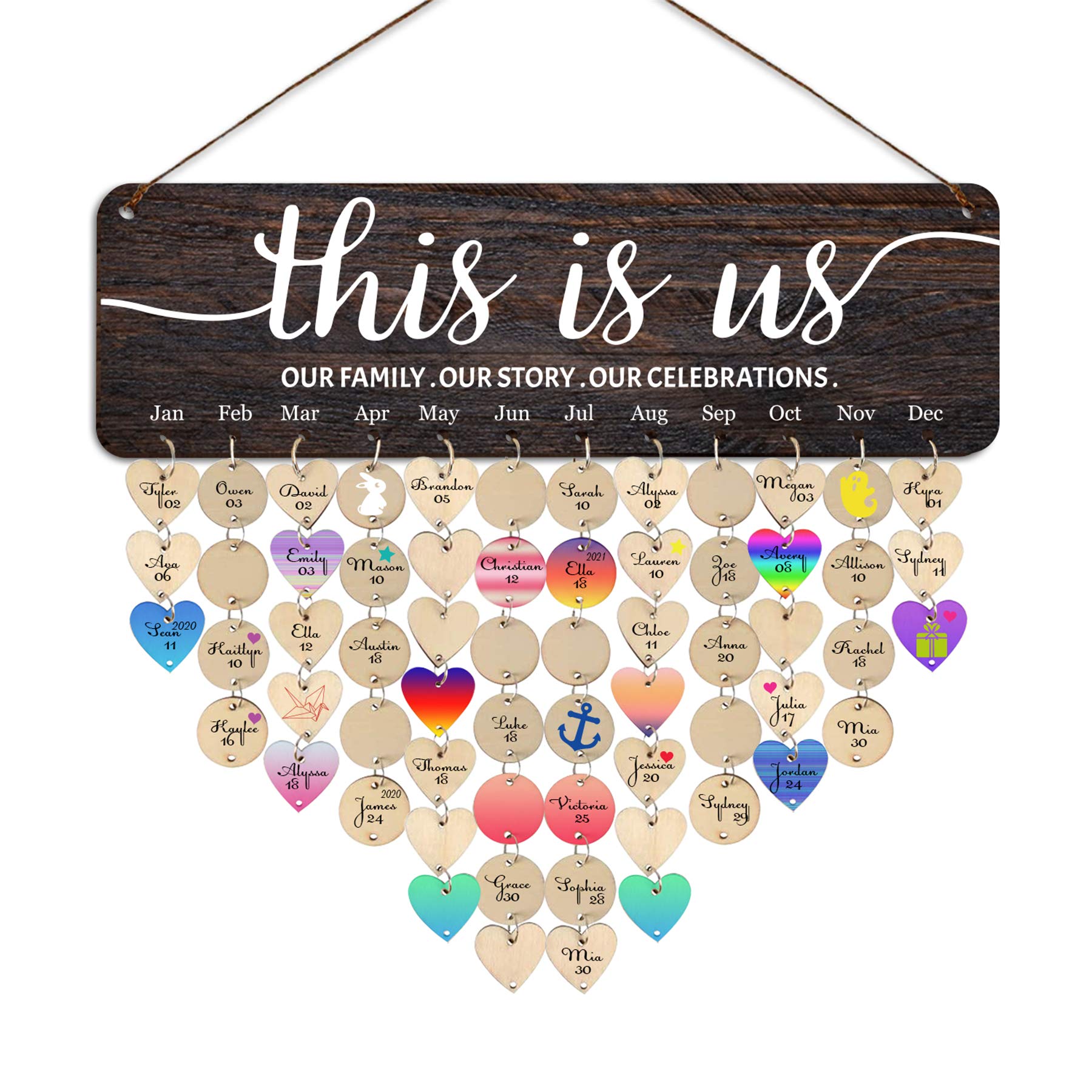Personalized Wooden Family Birthday Calendar - Custom Birthday Reminder Wall Hanging for Grandma & Mom | Perfect Gift for Mother's Day, Christmas & Family Events | Home Decor & Memory Keeper