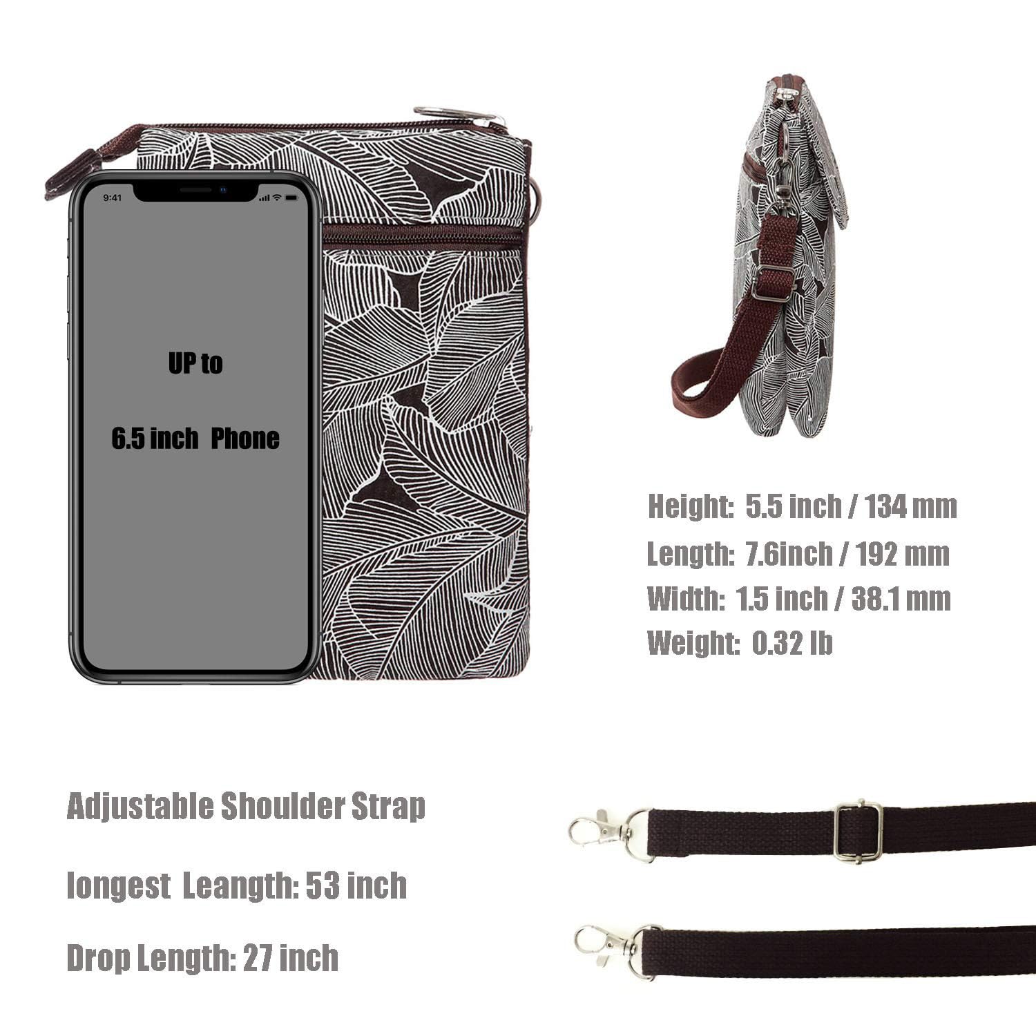 Stylish Canvas Crossbody Bag for Women - Mini Shoulder Purse with Leaves Pattern, Phone Wallet & Coin Pouch | Perfect for Daily Use, Travel & Shopping