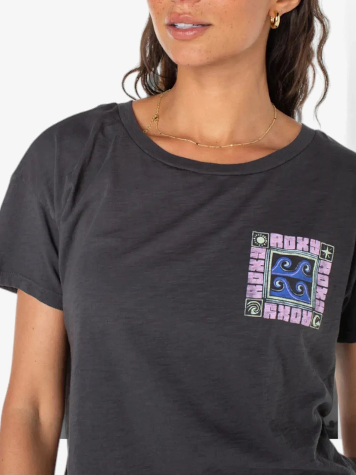 Roxy Wave Block Bwnt Gris T-Shirt for Women - Stylish & Comfortable Casual Wear for Beach, Surfing & Everyday Outfits