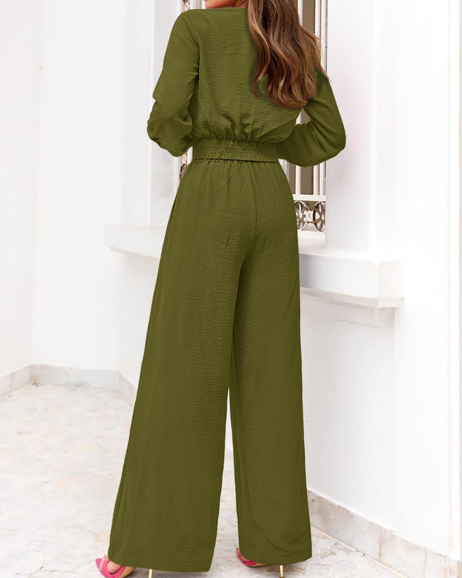 PRETTYGARDEN Women's 2 Piece Outfit Set - 2025 Spring Summer Casual Long Sleeve V Neck Crop Top with Wide Leg Palazzo Pants | Lounge Wear, Street Style, Office Outfits & Vacation Clothes
