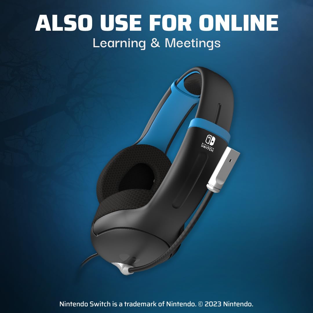 PDP Gaming AIRLITE Stereo Gaming Headset with Noise Cancelling Mic for Nintendo Switch/Lite/OLED - Lightweight Wired Headphones with Soft Ear Cushions (Moonlight Black/Blue) - Perfect for Gaming, Streaming & Online Classes