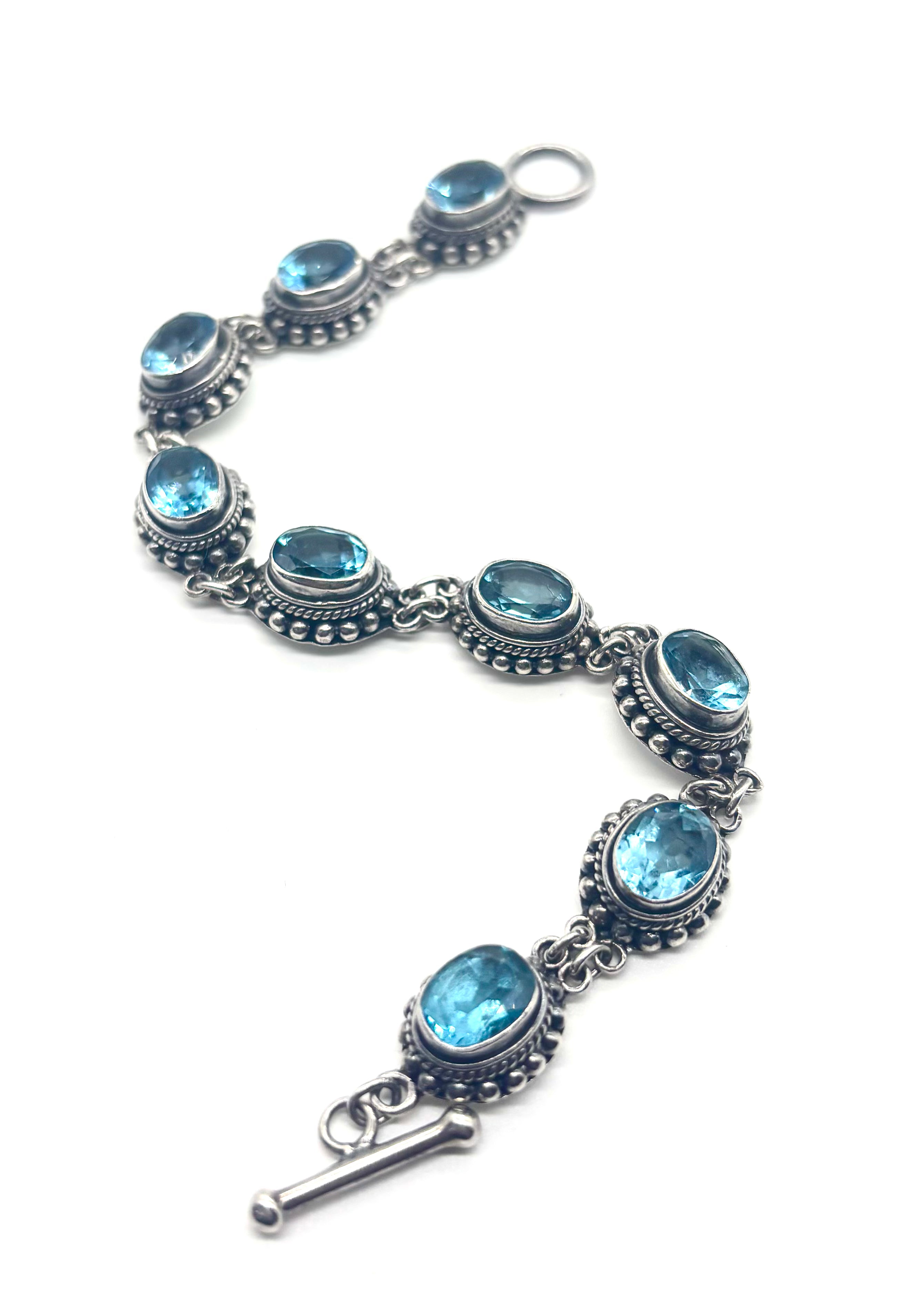 925 Sterling Silver Blue Topaz Oval Link Bracelet for Women - Elegant Jewelry Gift for Birthday, Anniversary & Special Occasions