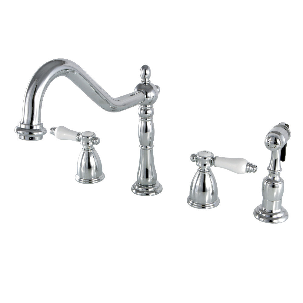 Kingston Brass KB1798BPLBS Bel Air Widespread Kitchen Faucet with Brass Sprayer - High Arc Pull Down Sprayer for Modern Farmhouse & Commercial Kitchens