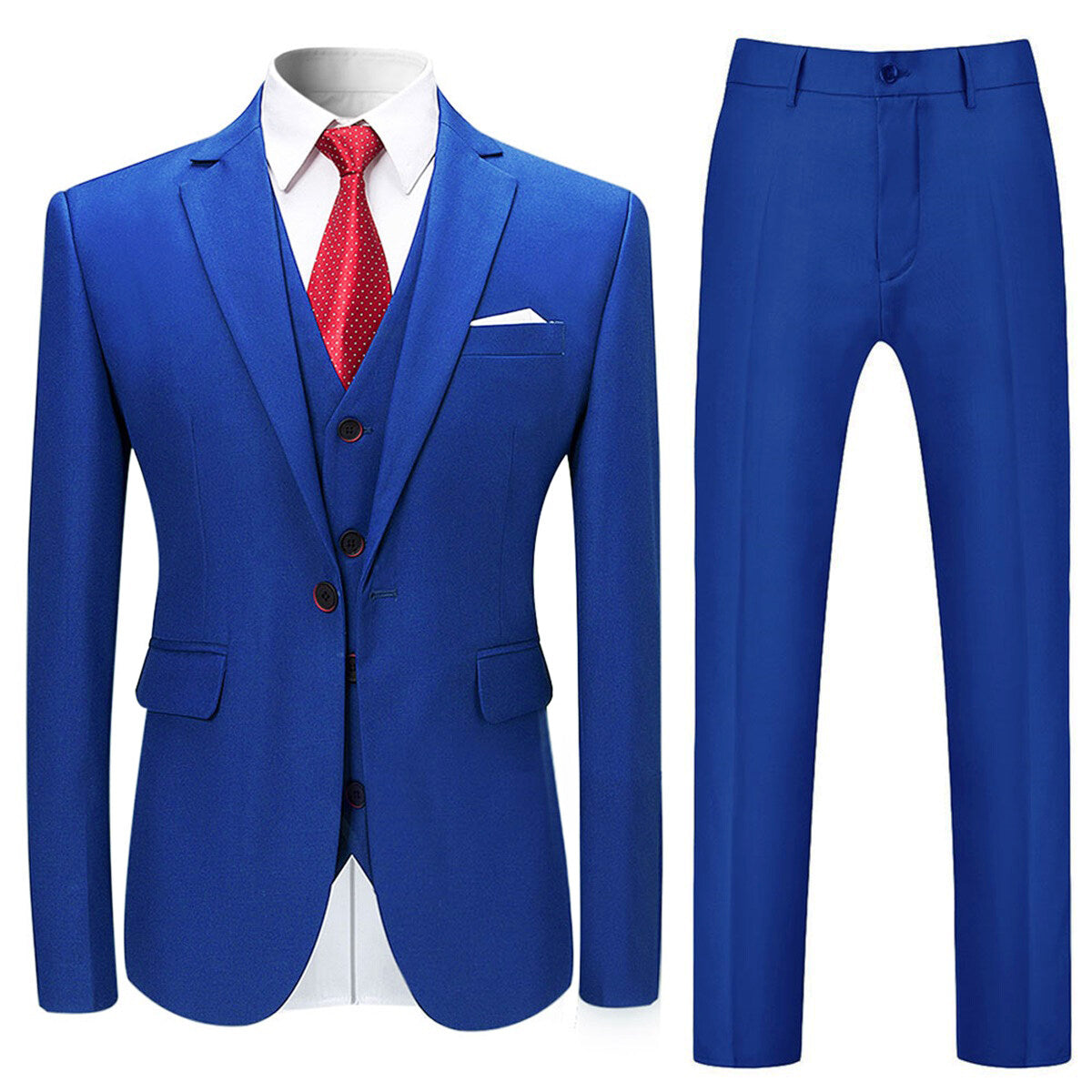 3 Piece Slim Fit Solid Color Jacket Smart Wedding Formal Suit Blue for Men - Elegant Business Attire & Special Occasion Outfit | Perfect for Weddings, Prom, Office & Formal Events