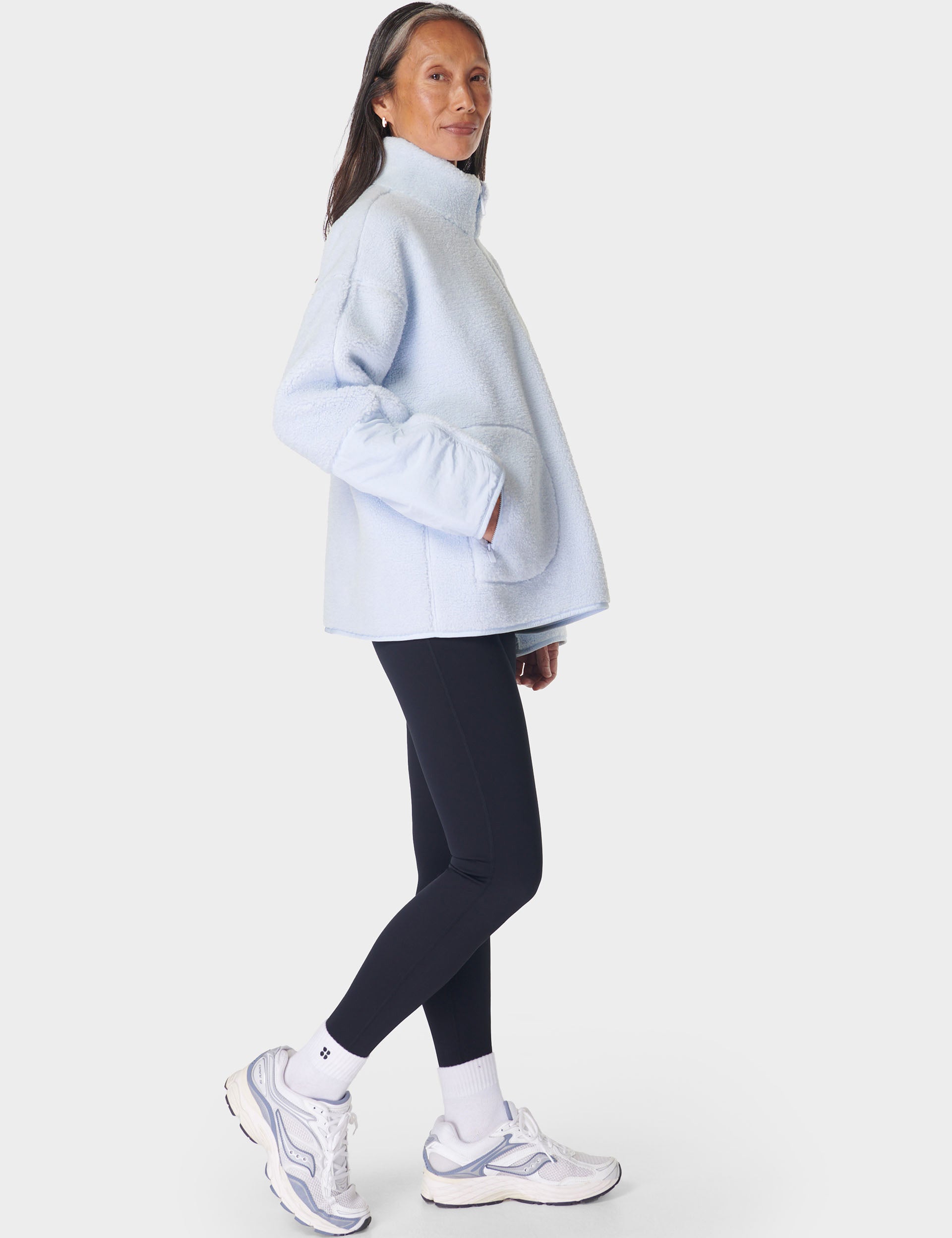 Soft Plush Fleece Textured Half Zip Pullover - Salt Blue | Cozy Winter Wear for Outdoor Activities & Casual Loungewear