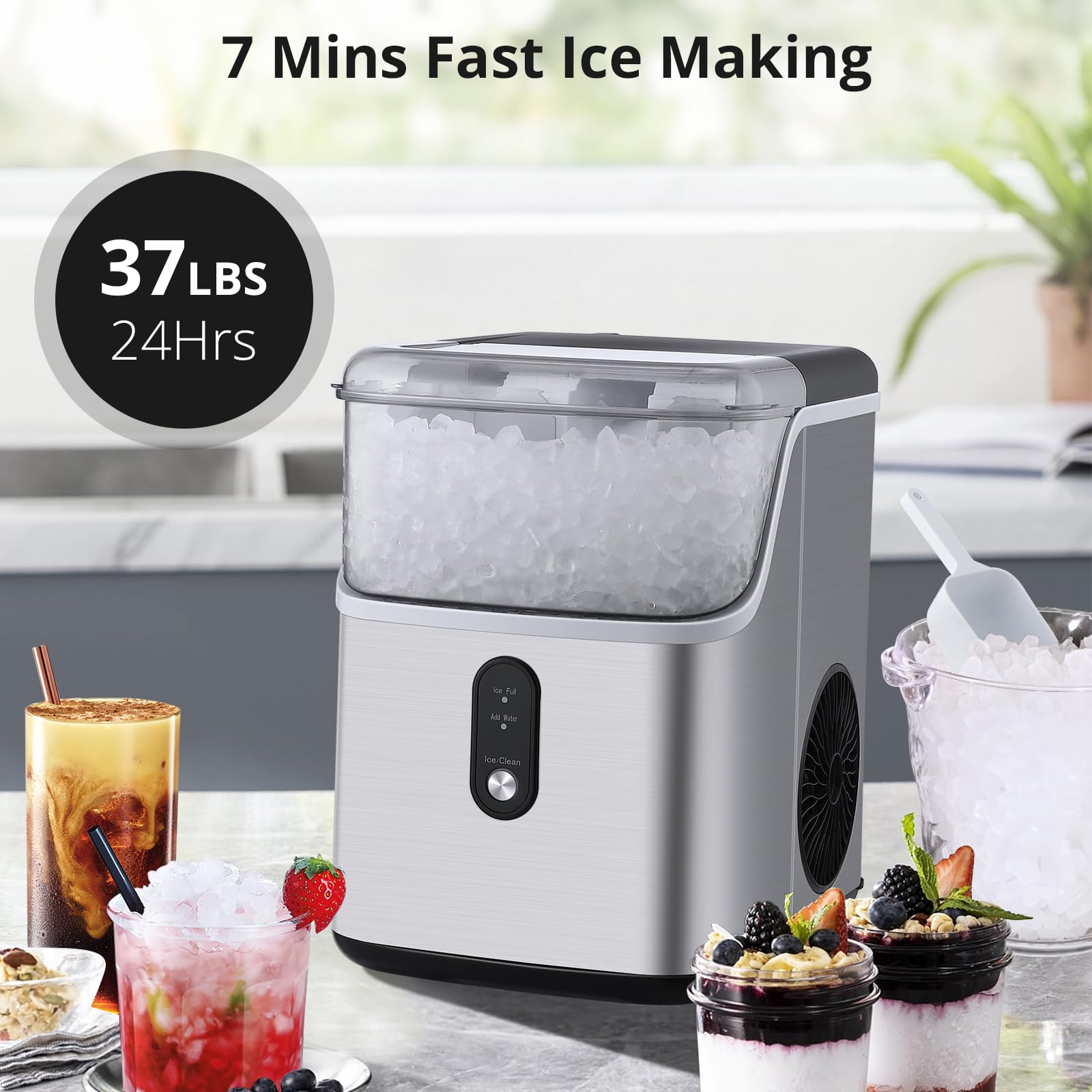 **Litake Countertop Nugget Ice Maker - 33lbs/24H, Portable Pellet Ice Machine with One-Click Operation & Self-Cleaning, Perfect for Home, Kitchen, Office, and Parties**