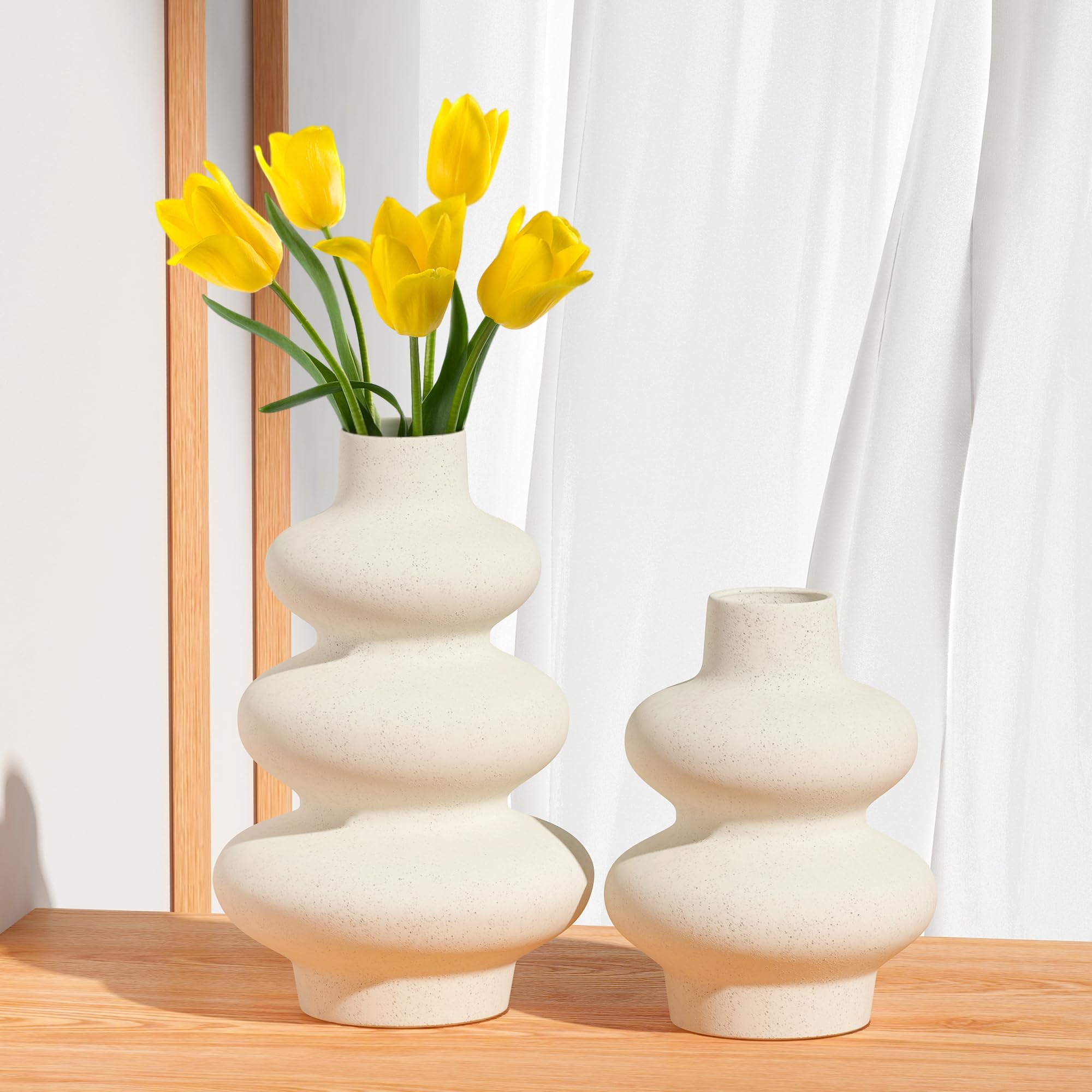 White Ceramic Vases Set of 3 - Matte Boho Vase for Pampas Grass & Dried Flowers - Nordic Minimalist Home Decor - Modern Flower Vase for Dining Table, Living Room, Entryway - Perfect for Wedding Centerpieces & Farmhouse Style Decor