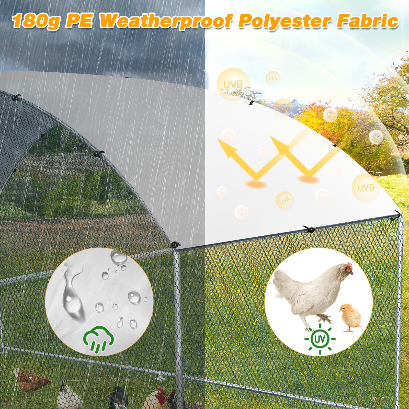 Outvita 19.5×10FT Large Walk-in Chicken Coop - Galvanized Metal Poultry Cage with Waterproof Anti-UV Arch Cover for Ducks, Rabbits & Hens - Durable Outdoor Yard, Backyard & Farm Use for All Seasons