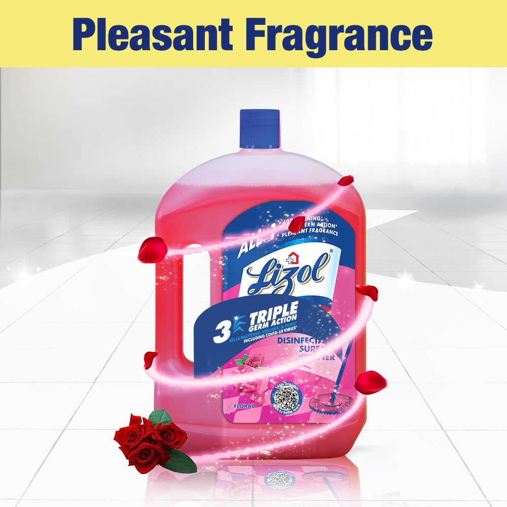 Lizol Disinfectant Surface & Floor Cleaner Liquid Combo Pack - Floral Scent (2L + 1800ml Refill) | Kills 99.9% Germs & Bacteria | India's #1 Floor Cleaner | Ideal for Kitchen, Bathroom & High-Traffic Areas