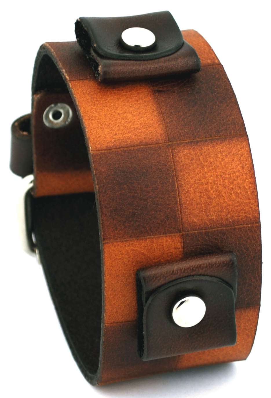 Vintage Brown Leather Watch Band for Men & Women - Nemesis BCB Checker Wide Cuff Strap | Adjustable Replacement Strap for Smartwatches & Classic Watches | Perfect for Office, Date Night, Weddings & Special Occasions | Ideal for Business Meetings, Formal Events & Everyday Wear