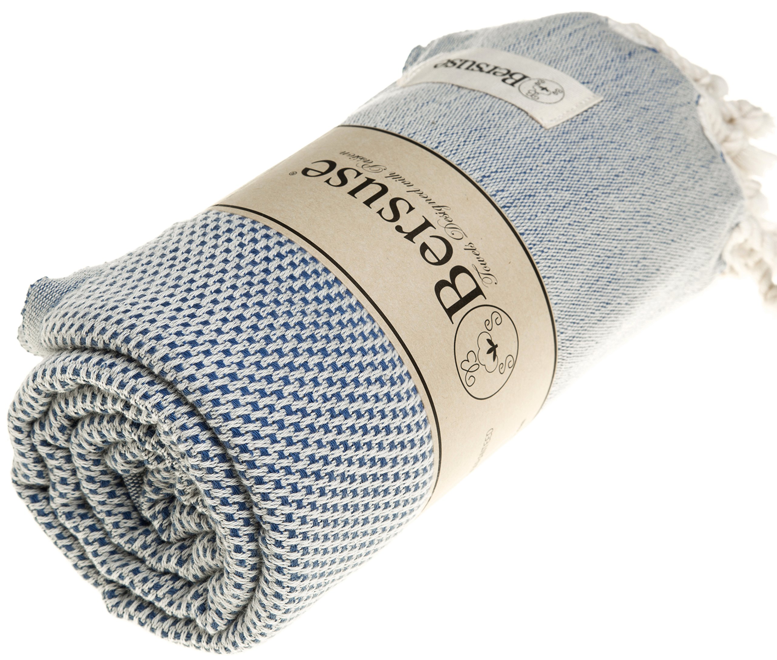 Bersuse 100% Cotton Premium Turkish Peshtemal Towel - Ultra Soft, Highly Absorbent & Quick-Drying - 37x70 Inches Beach & Bath Towel Set of 6 (Denim Blue) - Perfect for Pool, Spa, Travel & Yoga