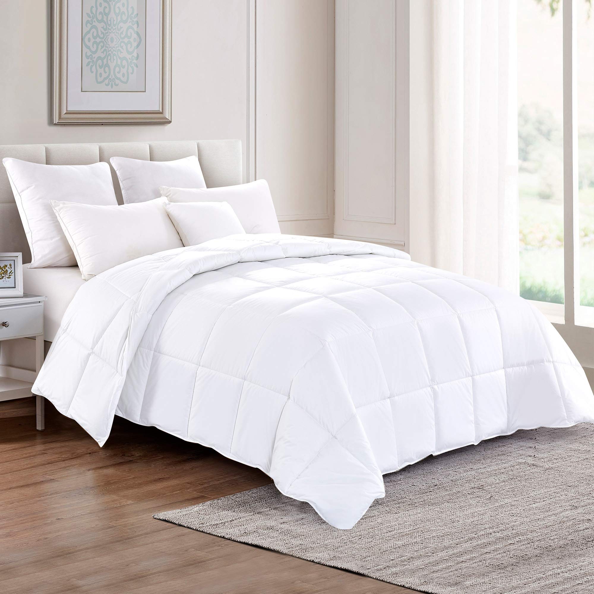 PEACE NEST Lightweight White Natural Down Comforter - All Season Down Duvet Insert with Corner Tabs, Full/Queen Size - Ultra Soft & Breathable for Year-Round Comfort - Perfect for Bedrooms, Guest Rooms & Luxury Hotels