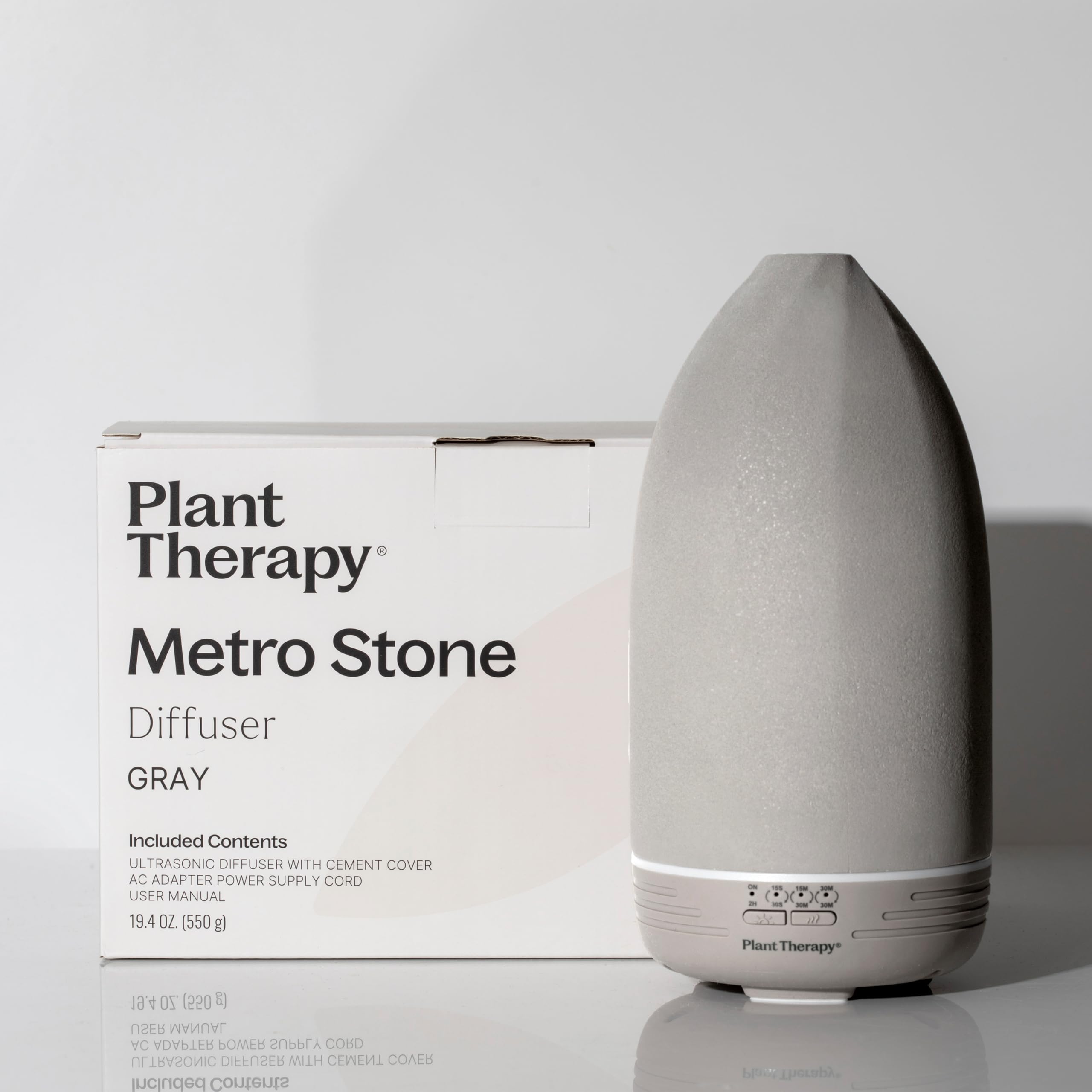 Plant Therapy Metro Stone Diffuser Gray - Ultrasonic Essential Oil Diffuser for Aromatherapy, 8-Hour Runtime with Auto Shut-Off, 4 Timer Settings & Soothing LED Lights - Perfect for Home, Office, Yoga Studio or Spa Relaxation