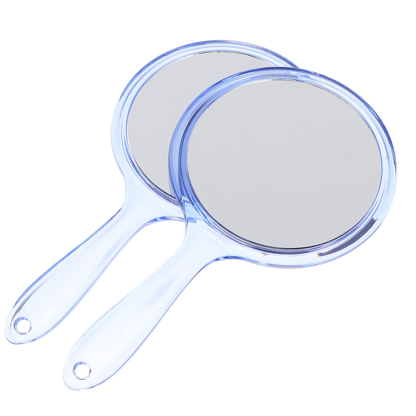 FRCOLOR 2-Pack Round Handheld Magnifying Makeup Mirror with Handle - Portable Vanity Mirror for Travel, Home, and Salon Use - 1X/5X Magnification for Perfect Makeup Application and Skincare Routine