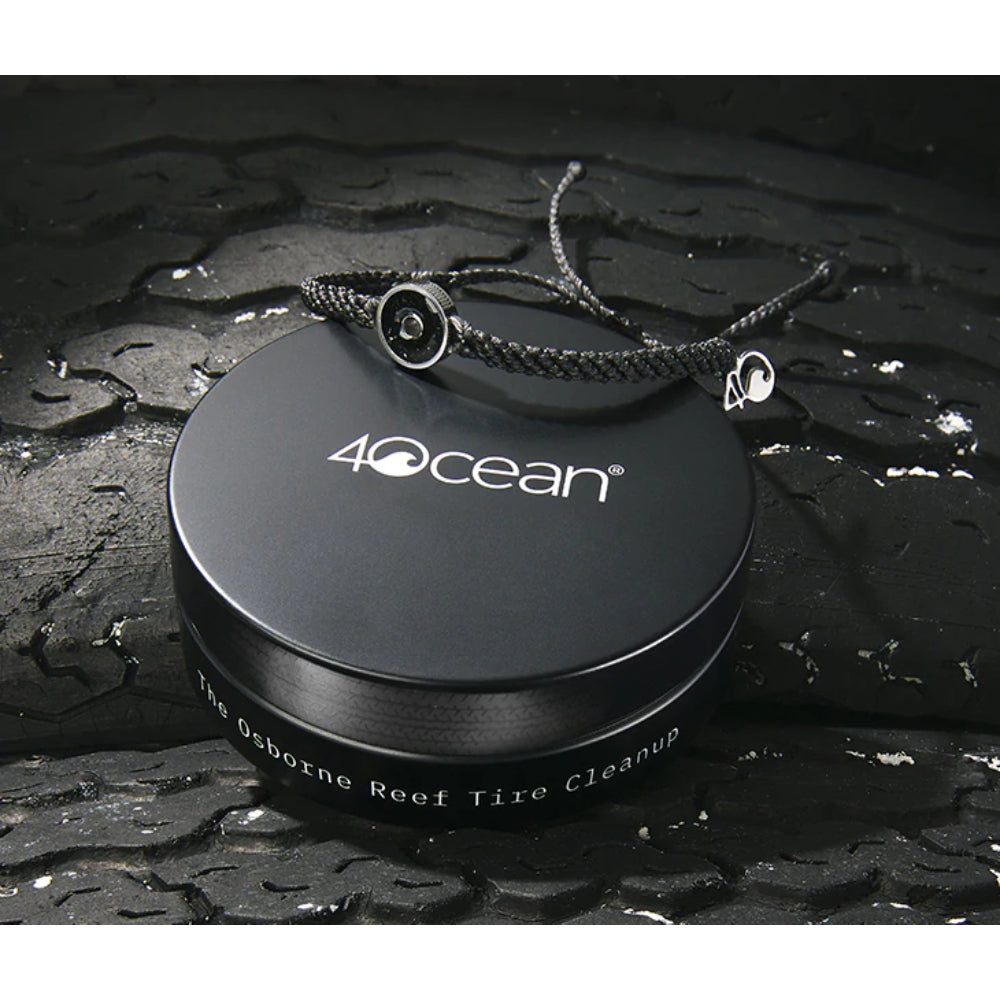 4Ocean Osborne Reef Black Braided Tire Crumb Bezel Bracelet - Eco-Friendly Upcycled Tire Jewelry for Men & Women - Perfect for Beach, Outdoor & Casual Wear