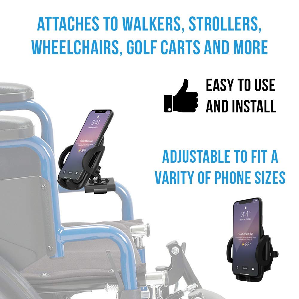 Easy to Use Mobility Phone Grip - Adjustable Cell Phone Holder for Walkers, Wheelchairs & Scooters | Perfect for Hands-Free Calling, Navigation & Video Watching While Moving