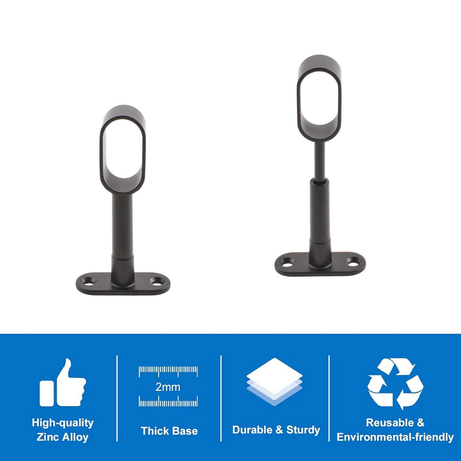 INCREWAY 4-Pack Black Closet Rod Support Brackets - Heavy Duty Zinc Alloy Oval Wardrobe Hanger Rod Ends - Adjustable Hollow Rod Holder for Cabinet, Bedroom, Bathroom Organization - Perfect for Closet Shelving, Garment Rack & Storage Solutions