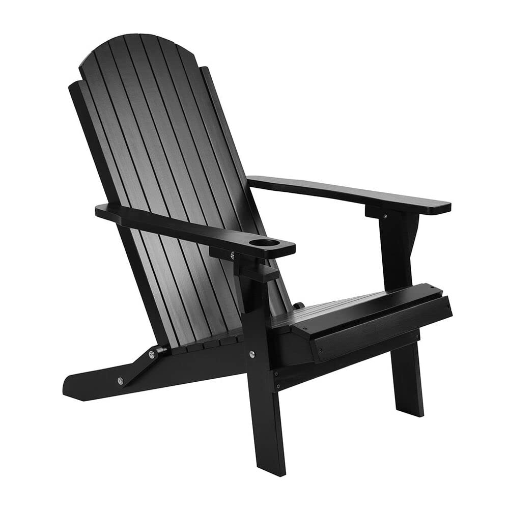 Premium Solid Wood Folding Reclining Adirondack Chair - Outdoor Patio Beach Lounge Chair for Adults - Black - Perfect for Backyard, Poolside & Coastal Relaxation