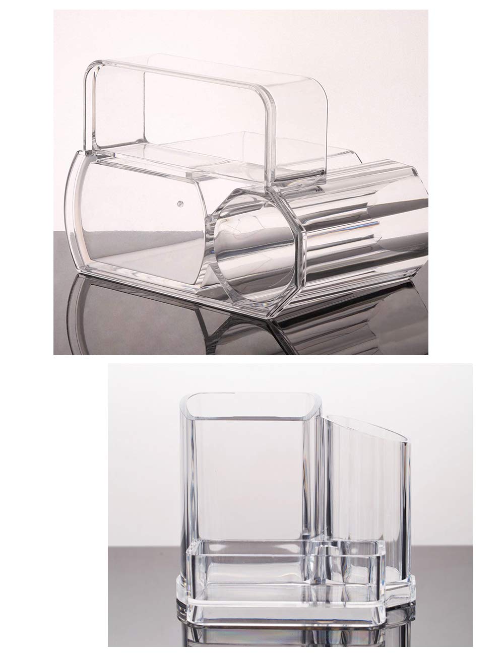 Clear Acrylic Makeup Brush Organizer - 3-Compartment Cosmetic Storage Case for Eyeliners, Eyebrows & Qtips | Multi-Purpose Vanity Organizer for Home, Office & Travel | Perfect for Makeup Artists, Beauty Enthusiasts & Professional Use