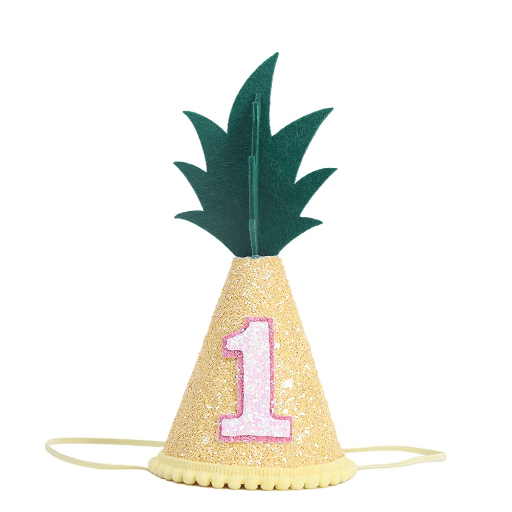 Pineapple 1st Birthday Hat for Girls - Tropical Fruit Themed Party Decorations, Baby Cake Smash Photo Props in Yellow | Perfect for First Birthday Parties, Hawaiian Luau Themes & Summer Celebrations