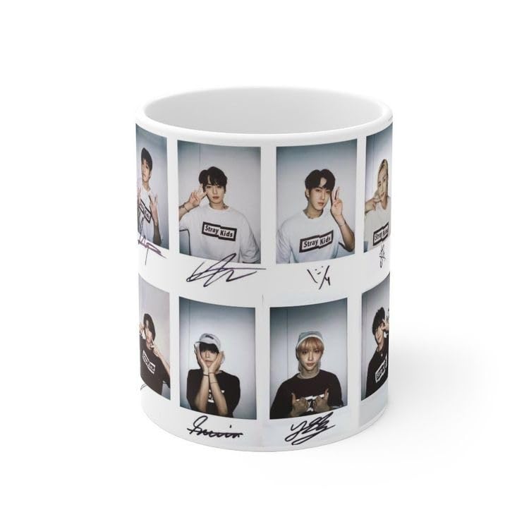 Stray Kids Collage Printed 330ml White Ceramic Coffee Mug - Microwave & Dishwasher Safe Gift for Kpop Fans - Perfect for Home, Office & Kpop Party Decor