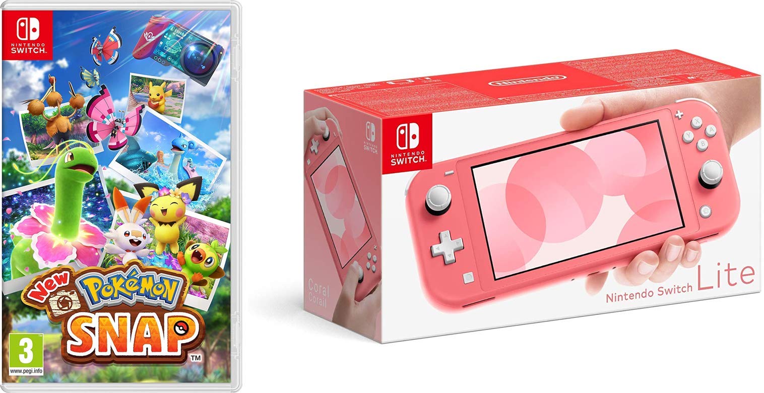 Nintendo Switch Lite Coral Console with New Pokemon Snap Game Bundle - Portable Handheld Gaming for Travel, Commute & Home Play