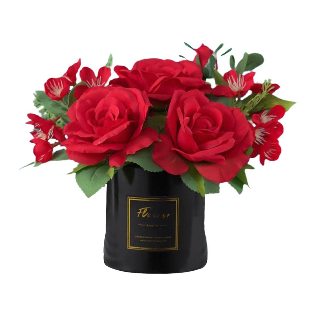 Baoblaze Artificial Flower Potted Plants with Vase - Realistic Fake Flowers for Home, Garden, Wedding & Farmhouse Decor - Indoor/Outdoor Decorative Centerpieces (Red) | Perfect for Living Room, Patio, Office & Event Decorations