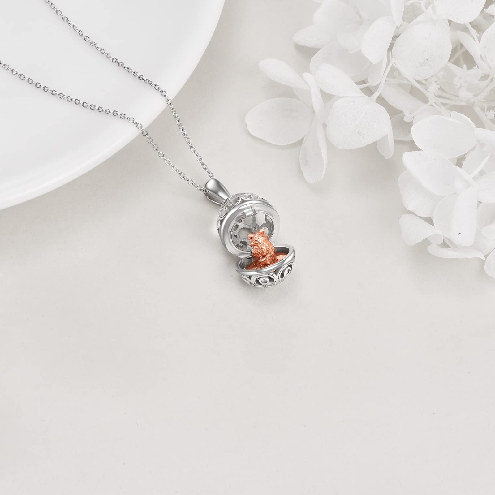 Sterling Silver Fox Necklace with Easter Egg Pendant - Cute Animal Jewelry Gift for Women & Girls - Perfect for Birthday, Graduation, and Easter Celebrations - Elegant Everyday Wear & Special Occasion Accessory