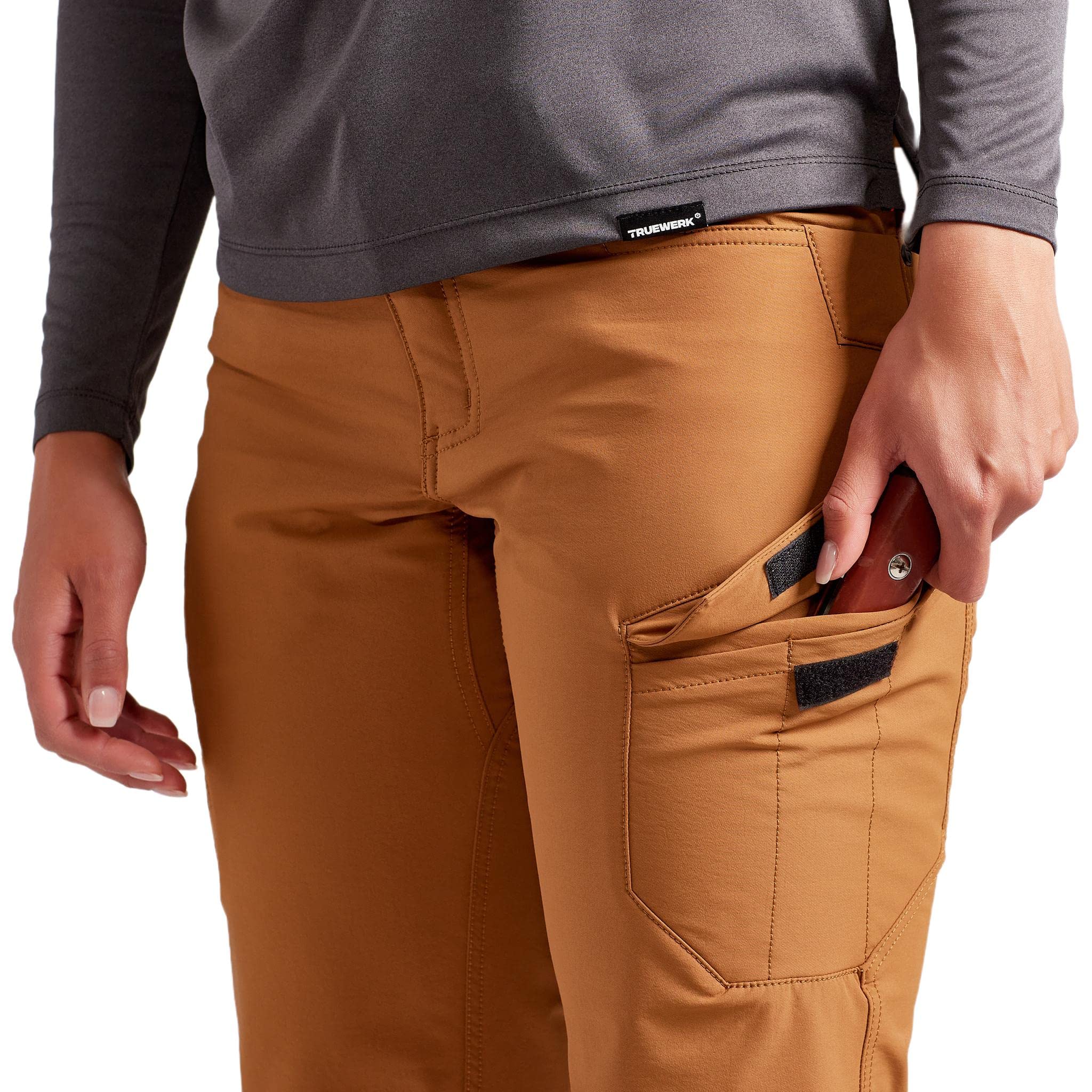 TRUEWERK Women's Work Pants - T2 WerkPants - Relaxed Fit Lightweight Water-Resistant Cargo Pants with 4-Way Stretch for Construction, Landscaping & Outdoor Work