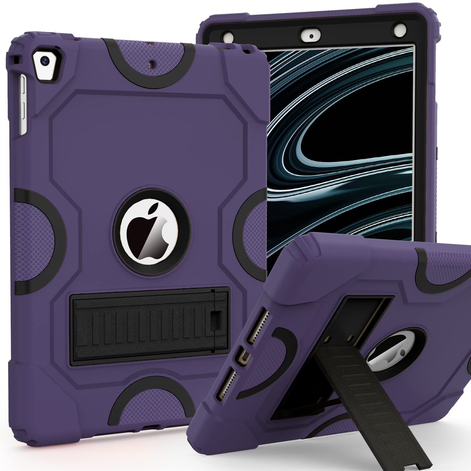 Shockproof Rugged Protective Case for iPad 9.7 Inch (6th/5th Gen, Air 2/1st Gen, Pro 9.7) - Heavy Duty Cover with Enhanced Drop Protection in Deep Purple - Perfect for Travel, Outdoor Adventures & Kids Use
