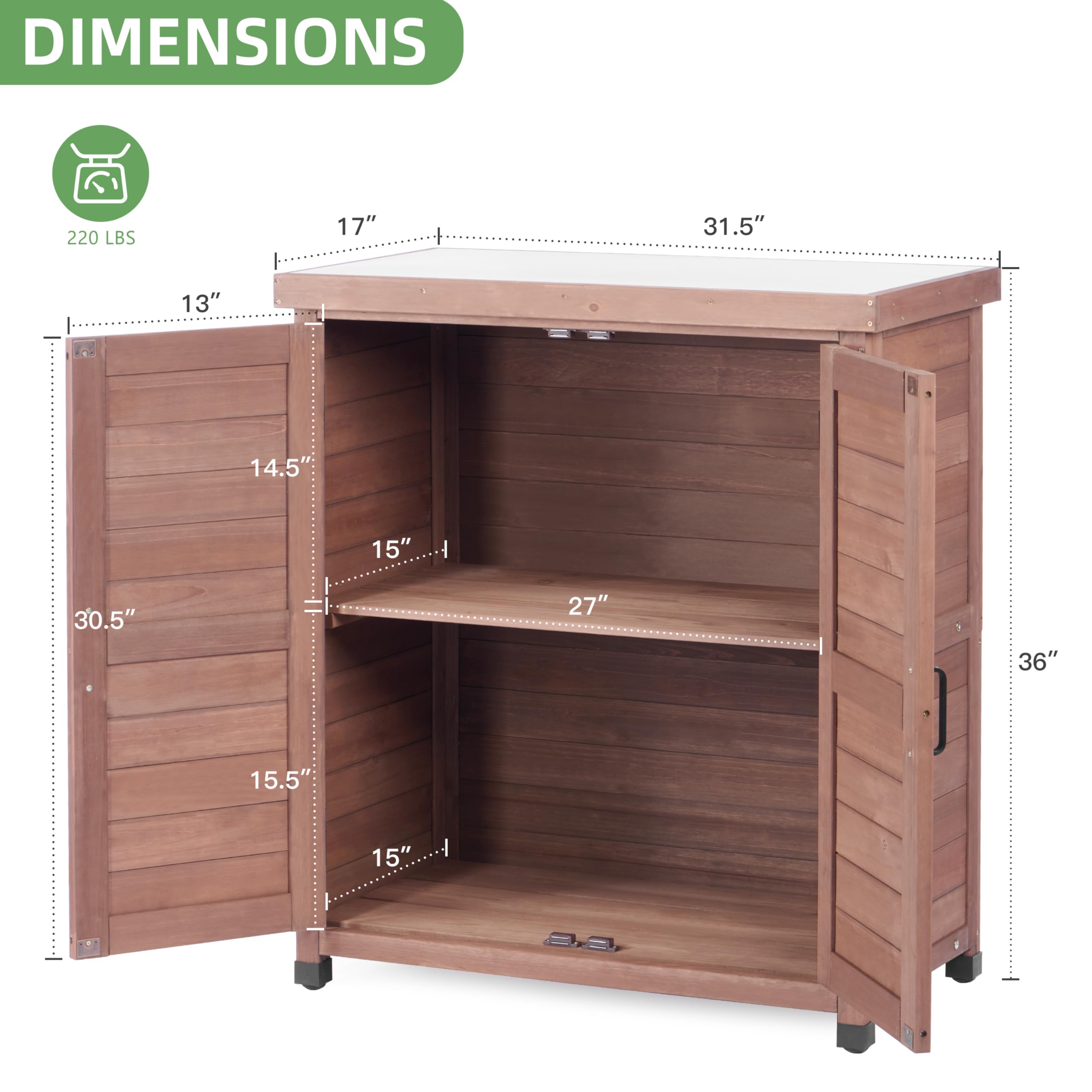 Farmhouse Brown Potting Bench with Storage Cabinet & Metal Table Top - 31x17x36 Inch Outdoor Garden Workstation for Planting, Potting & Gardening - Perfect for Patio, Backyard & Greenhouse Use