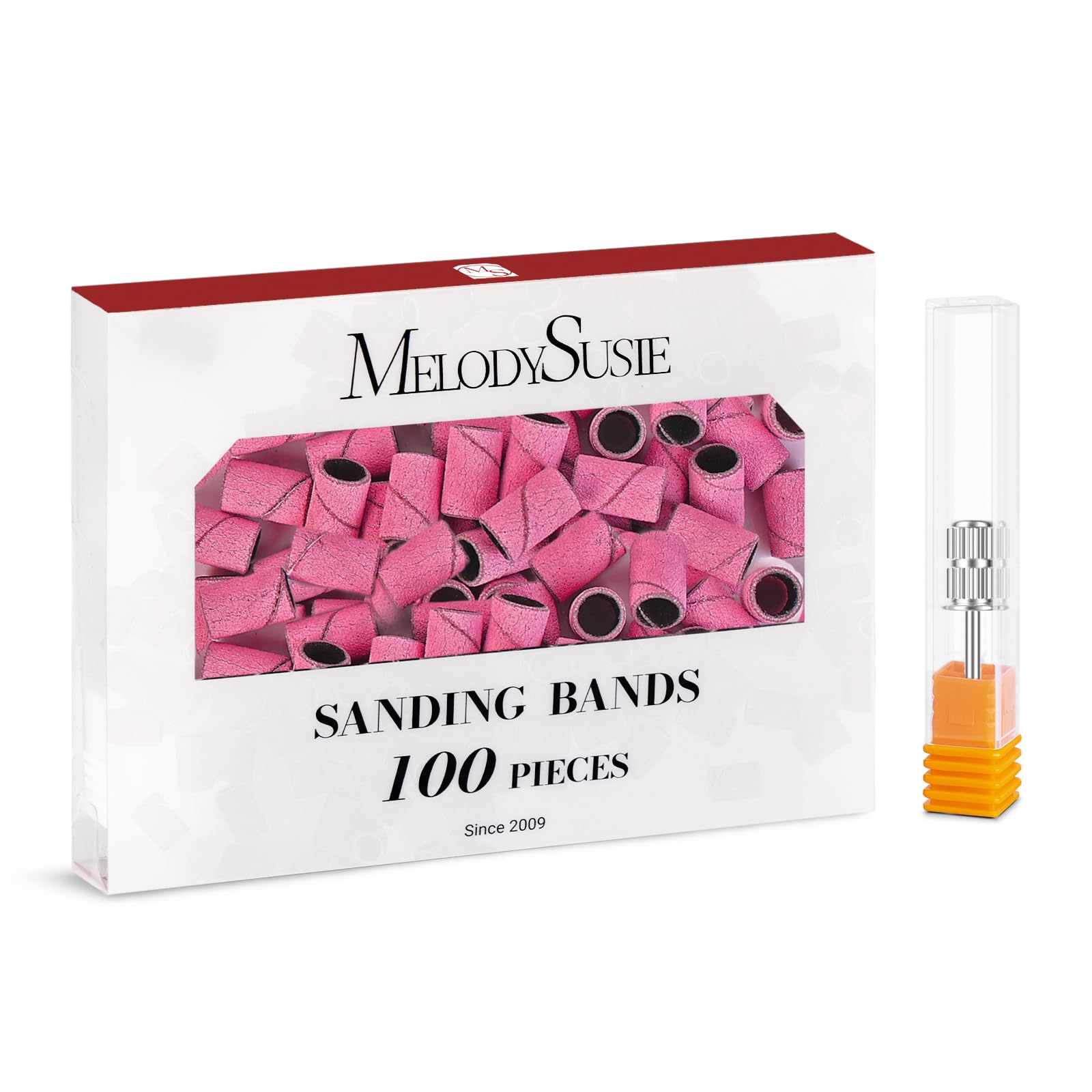 MelodySusie 100 Pcs Nail Drill Bits Sanding Bands - 150 Medium Grit Nail File Sanding Bands for Acrylic Nails, Gel Manicures & Pedicure | Professional Nail Art Tools for Salon & Home Use