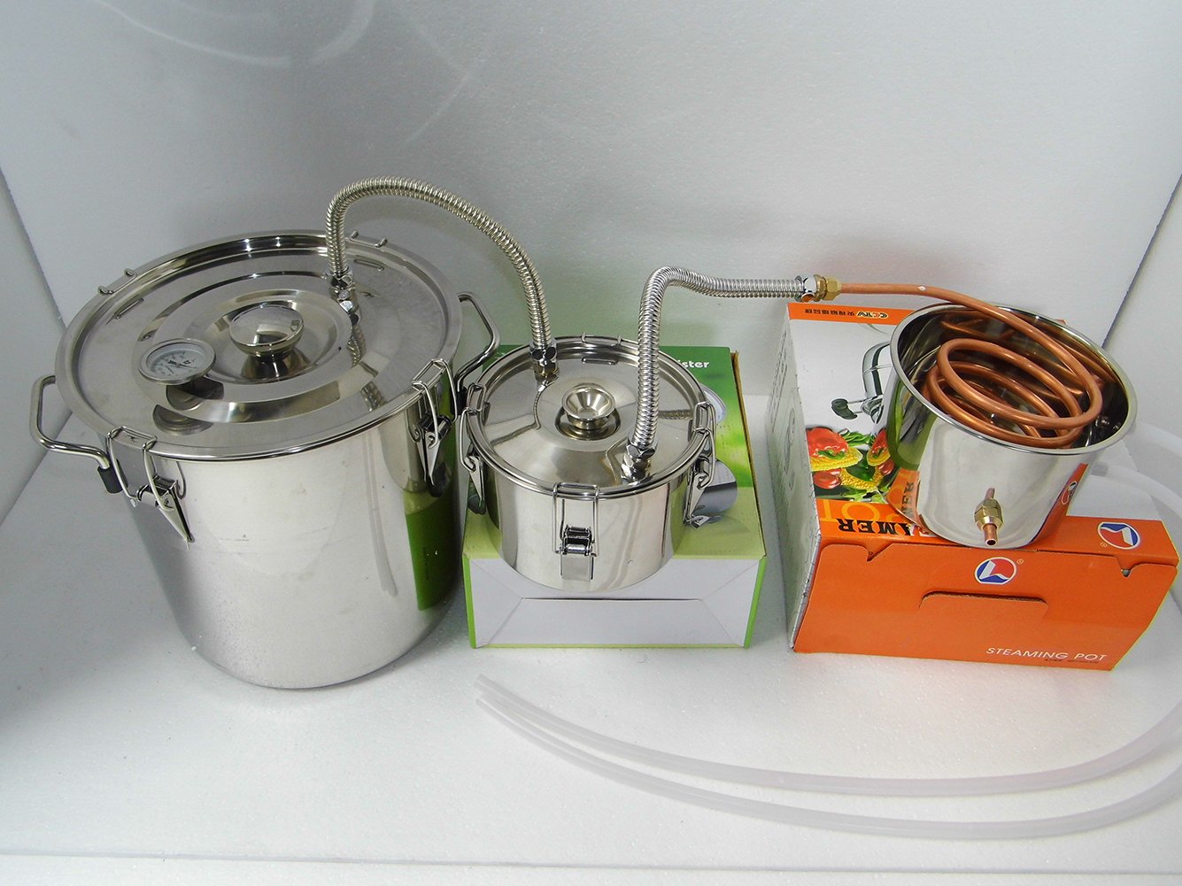 OLizee® 3 Pots 2 Gallon Stainless Steel Water Alcohol Distiller with Copper Tube - 10L Home Brewing Kit for Whiskey, Vodka & Essential Oils - Perfect for DIY Spirits, Moonshine & Herbal Extractions