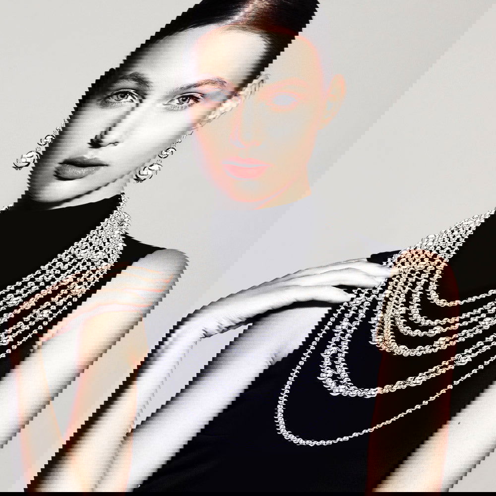 Elegant Silver Pearl Multi Strand Bib Necklace Set for Women - Perfect for Weddings, Parties & Formal Events