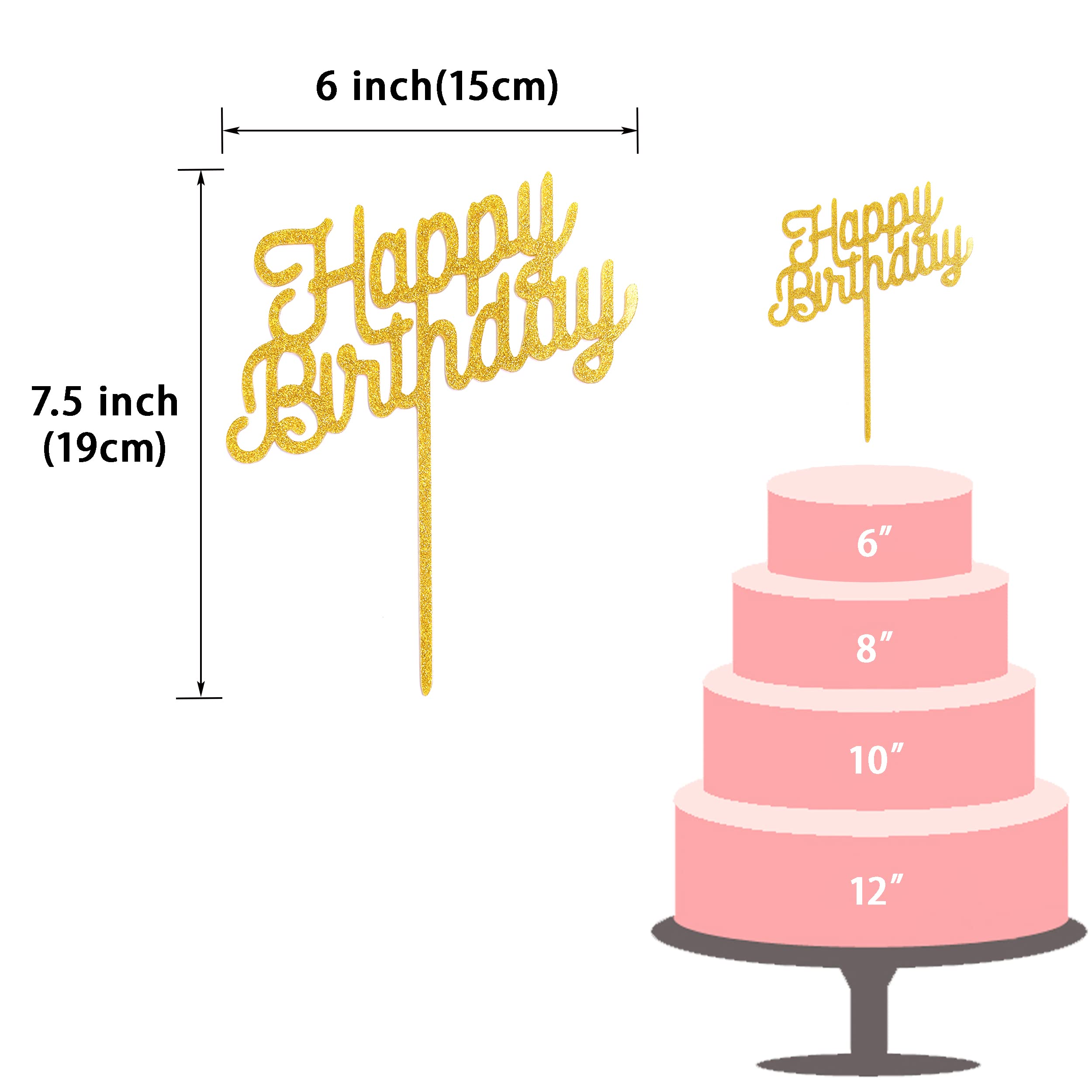 Gold Glitter Happy Birthday Cake Toppers for Large Cakes - Firework Style No-DIY Cake Decorations | Perfect for Birthday Parties, Wedding Cakes & Special Celebrations
