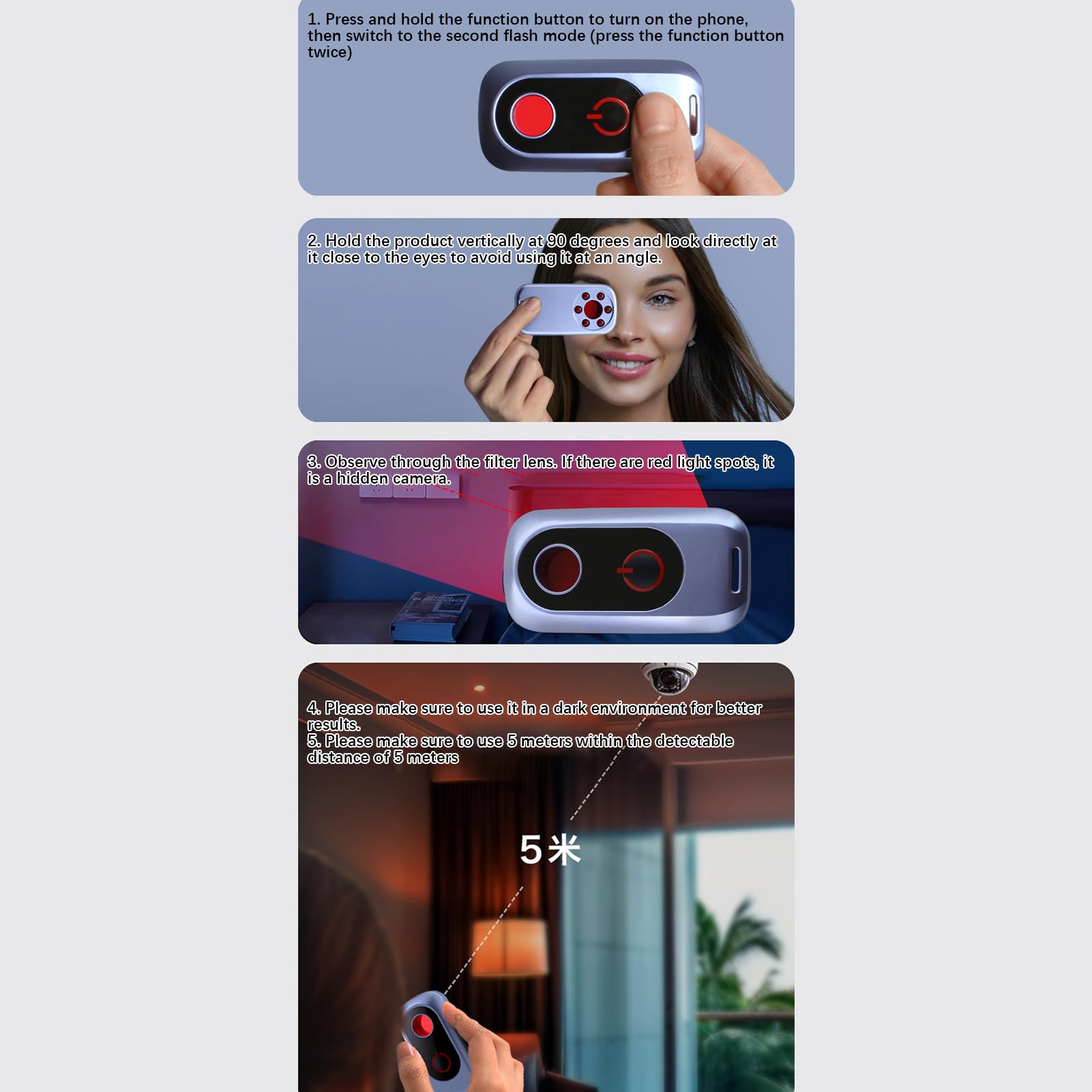 Compact Hotel Room Camera Detector - Anti-Spy GPS Tracker Finder with 720-Hour Battery Life | Privacy Protection Device for Travel, Business & Home Security