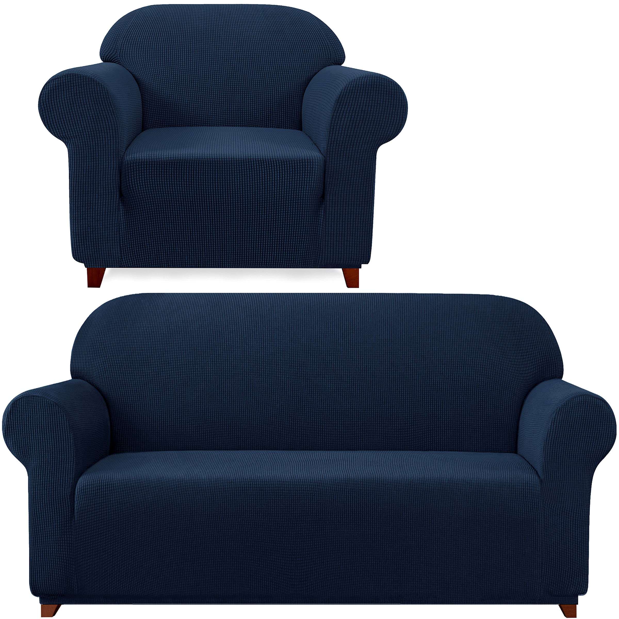 SUBRTEX Stretch Sofa Cover - Elastic All-Inclusive Couch Slipcover, Washable Furniture Protector for Living Room & Armchair (Navy) | Perfect for Pet Owners, Family Gatherings & Home Decor