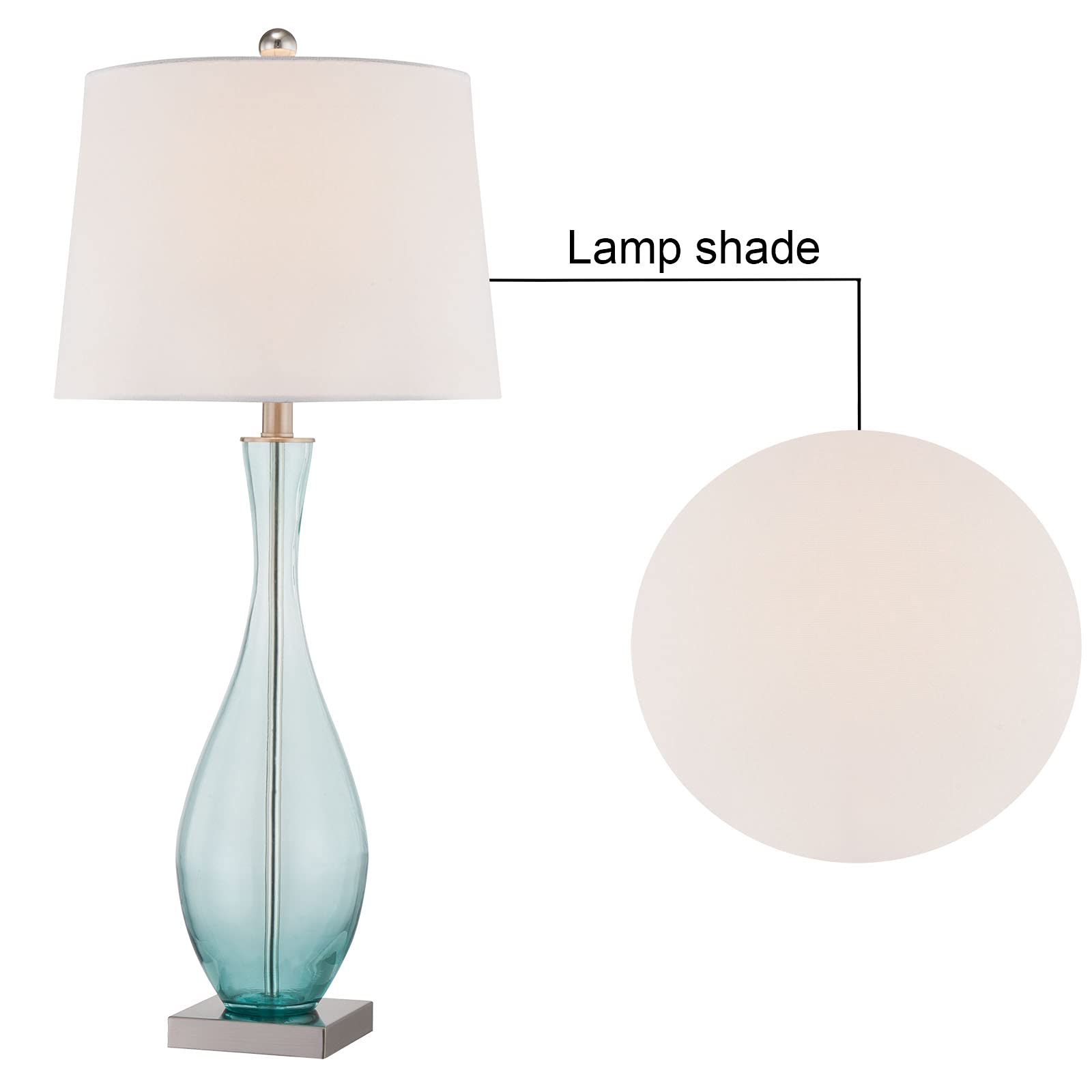 Maxax Traditional Table Lamps Set of 2 with 2A USB Ports, Glass Bedside Lamps with White Fabric Drum Shade - 31 Inches Tall Nightstand Lamps for Living Room, Bedroom, Office (Blue) - Perfect for Reading, Relaxing & Decorating